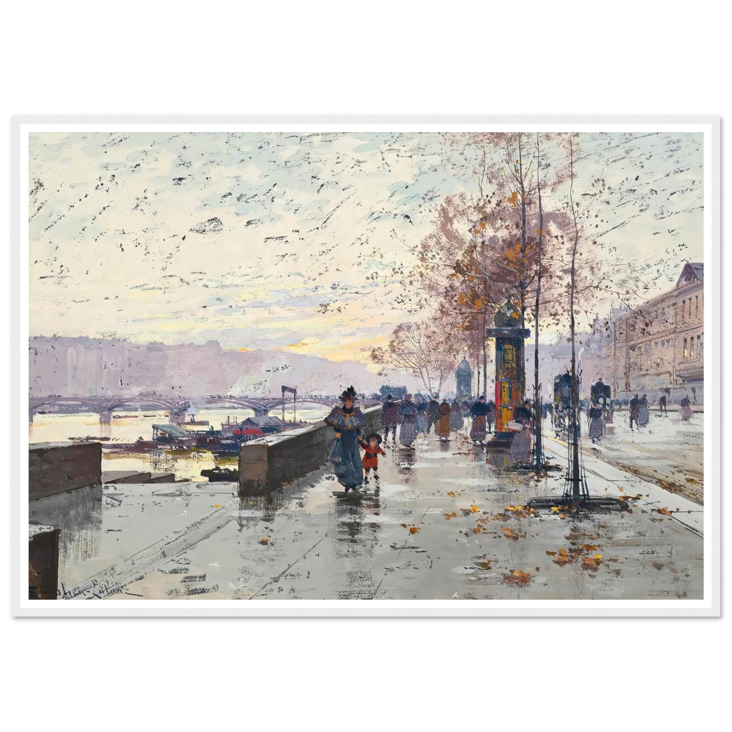 Figures at the Quai de Louvre, Paris Art Print | Eugene Galien Laloue-Quipham Collections