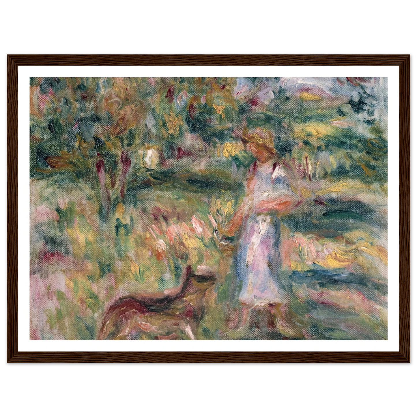 Paysage avec femme en bleu et Zaza à Cagnes (1919) Art Print | Pierre Auguste Renoir-Quipham Collections