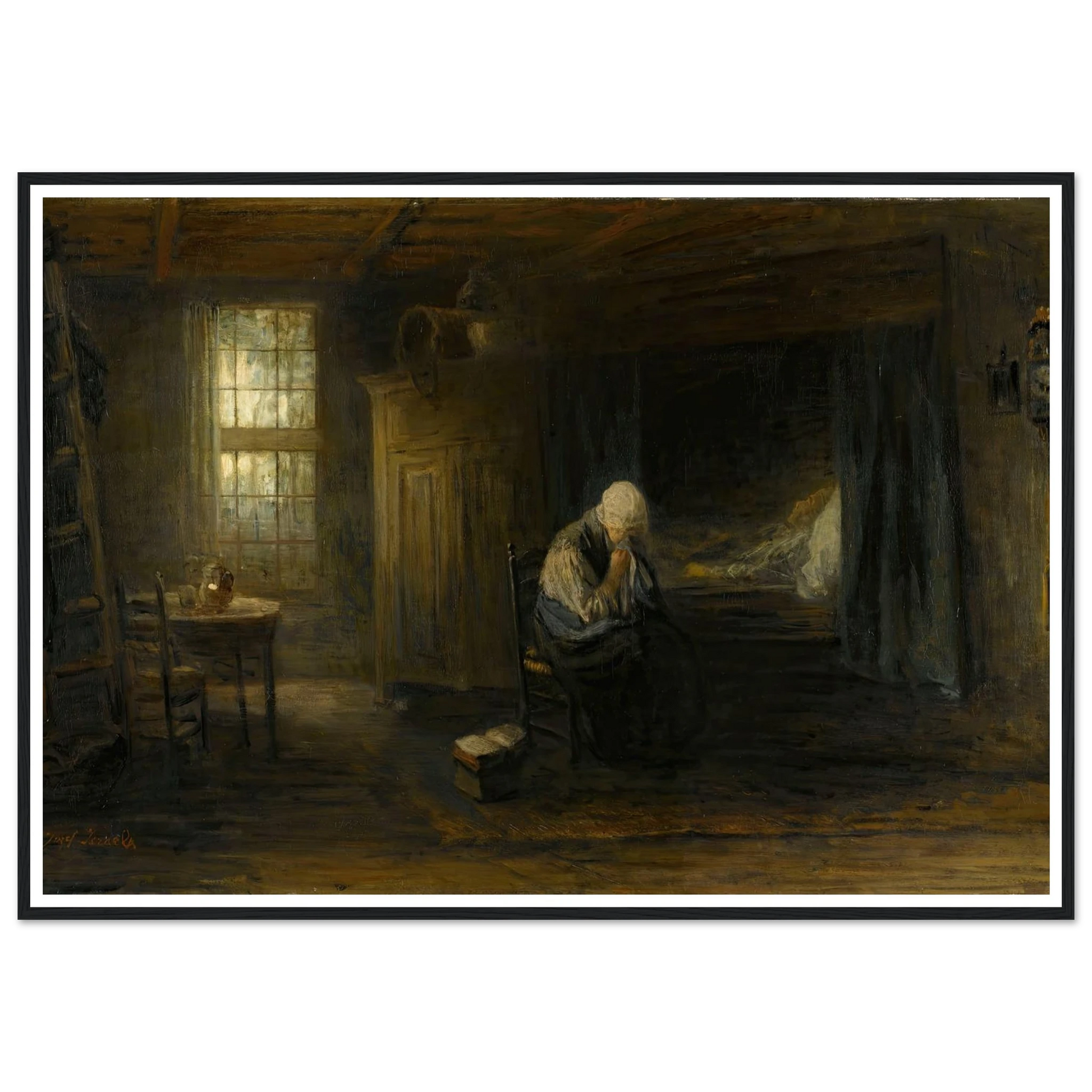 ‘Alone in the World’ (1878) Art Print | Jozef Israels - Framed Poster - 70x100 cm / 28x40″ - Black frame