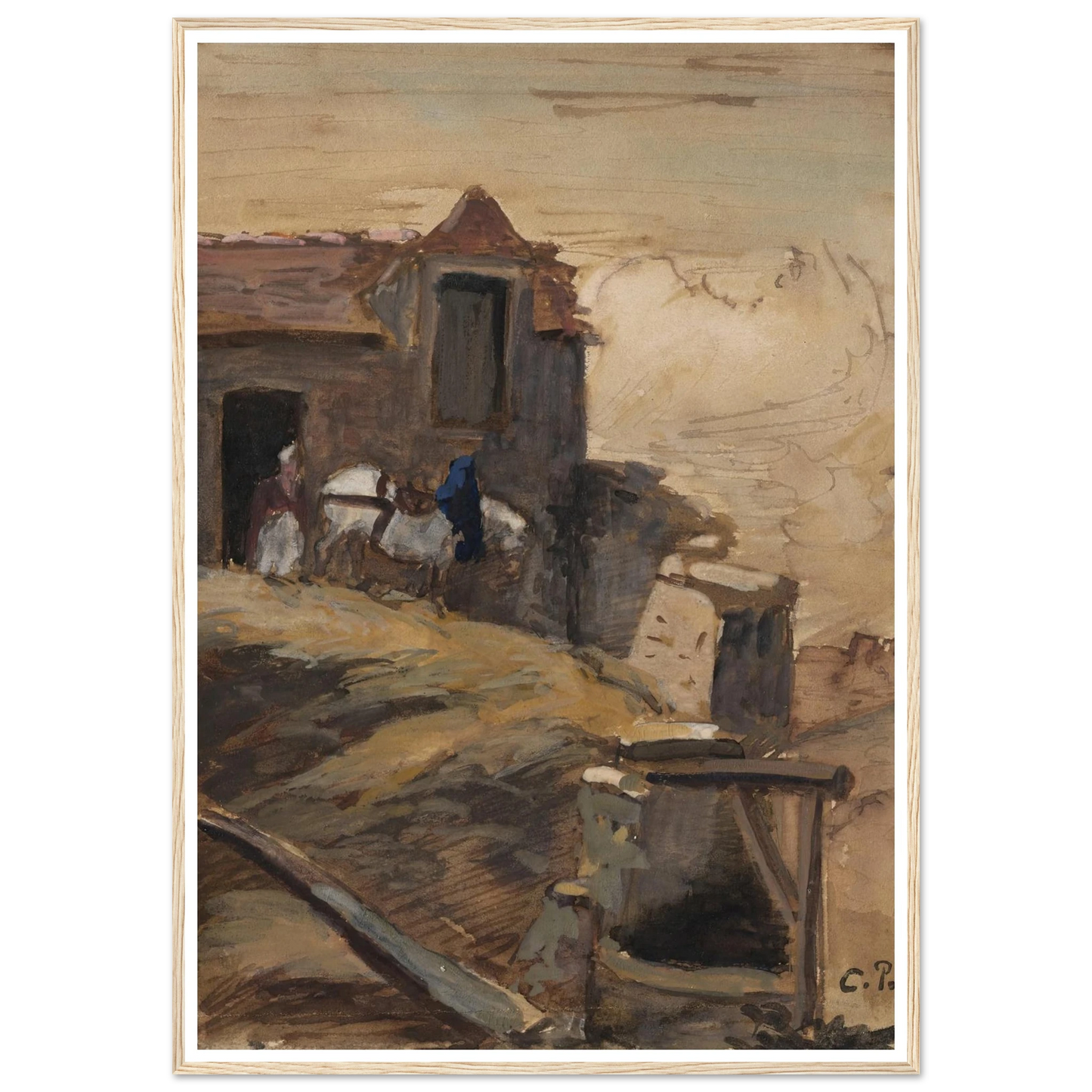 Cheval blanc devant une ferme (circa 1861-64) Art Print | Camille Pissarro-Quipham Collections