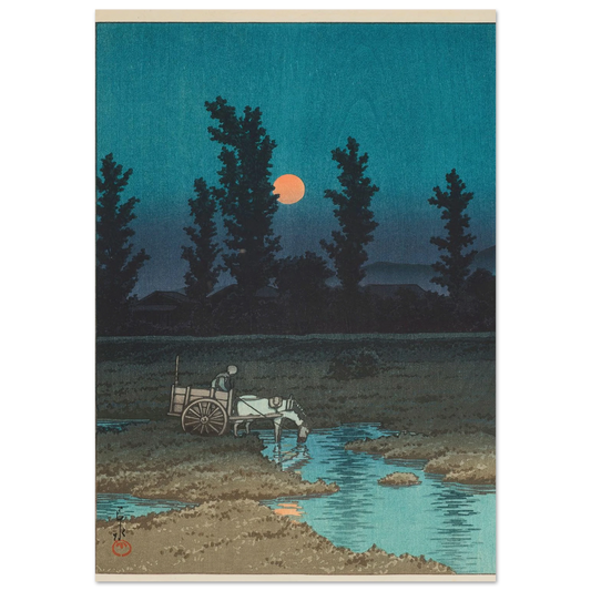 Sapporo Nakanoshima no yuzuki (Evening moon at Nakanoshima, Sapporo) (1933) Art Print | Kawase Hasui-Quipham Collections