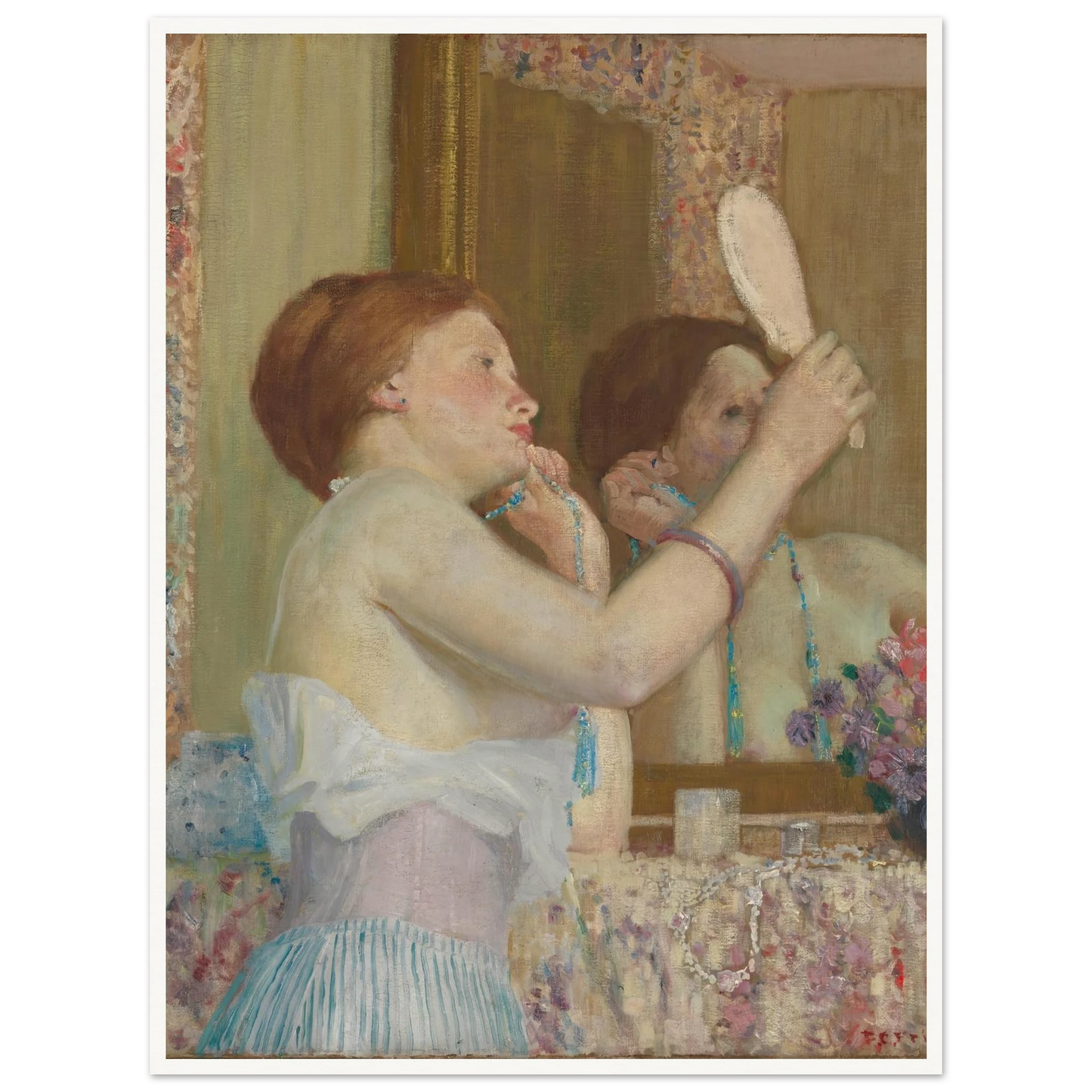Woman with a Mirror (Femme qui se mire) (1911) Art Print | Frederick Carl Frieseke-Quipham Collections