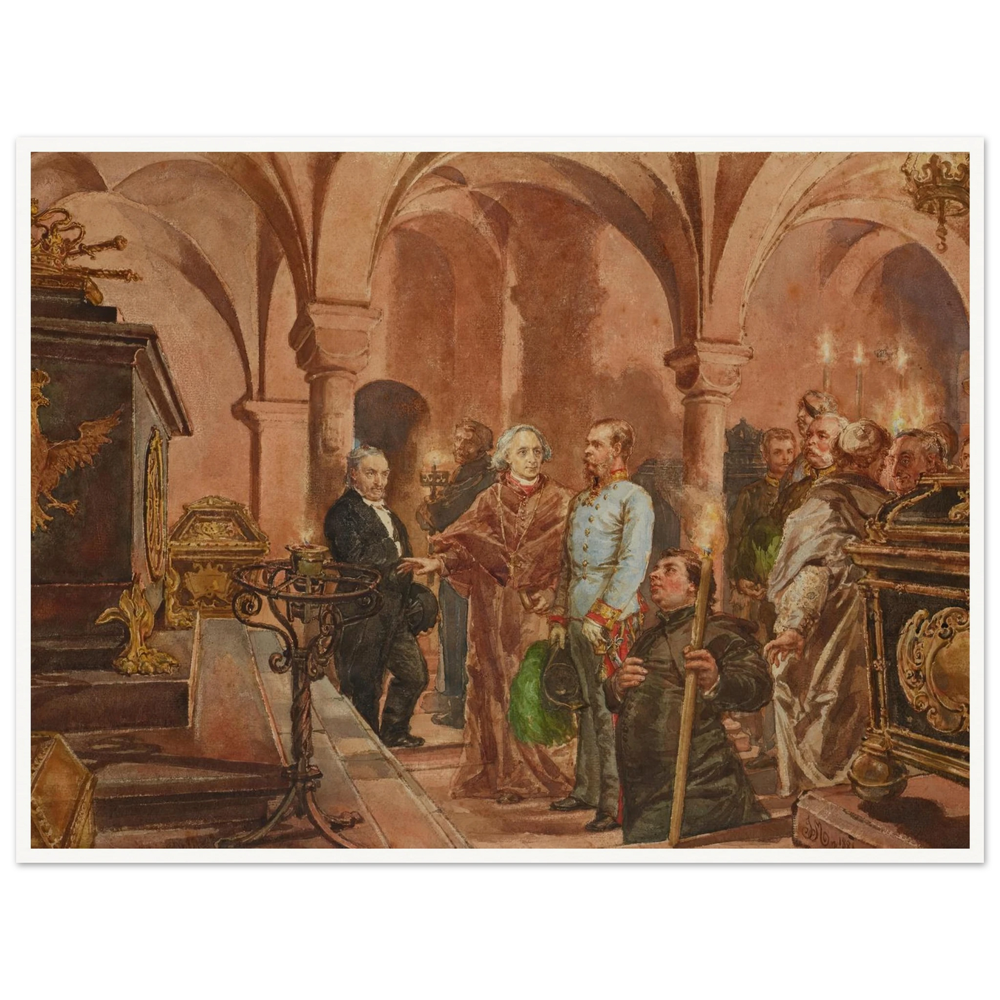 The Emperor in Front of the Sarcophagus of John III Sobieski in Saint Leonard’s Crypt under the Wawel Cathedral (1881) Art Print | Jan Matejko-Quipham Collections