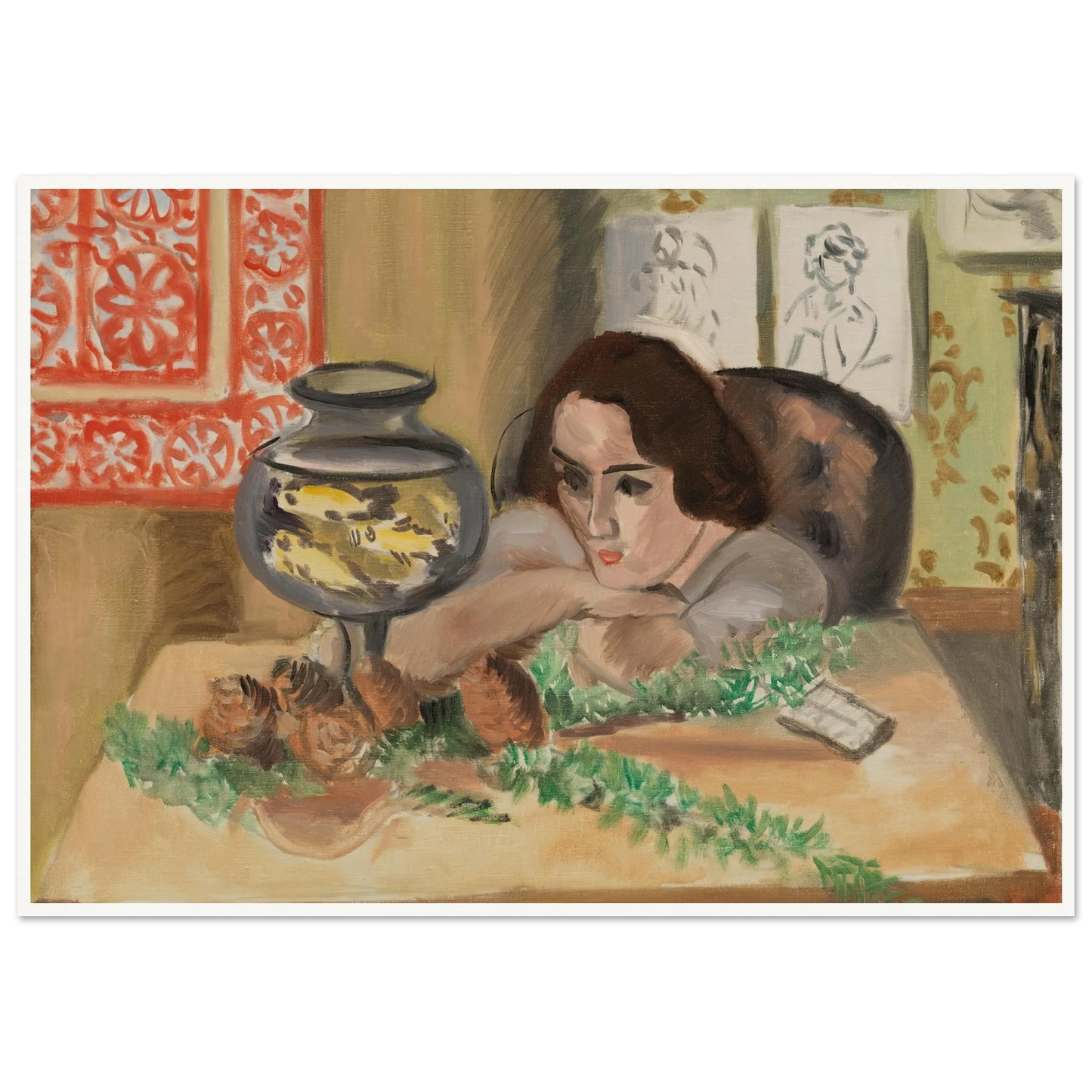 Young Woman before an Aquarium (Jeune fille devant un aquarium) (1921-1922) Art Print | Henri Matisse-Quipham Collections