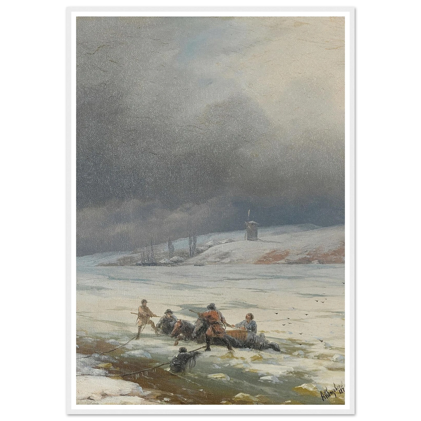 Hauling a Horse and Cart out of the Ice (1876) Art Print | Ivan Konstantinovich Aivazovsky-Quipham Collections