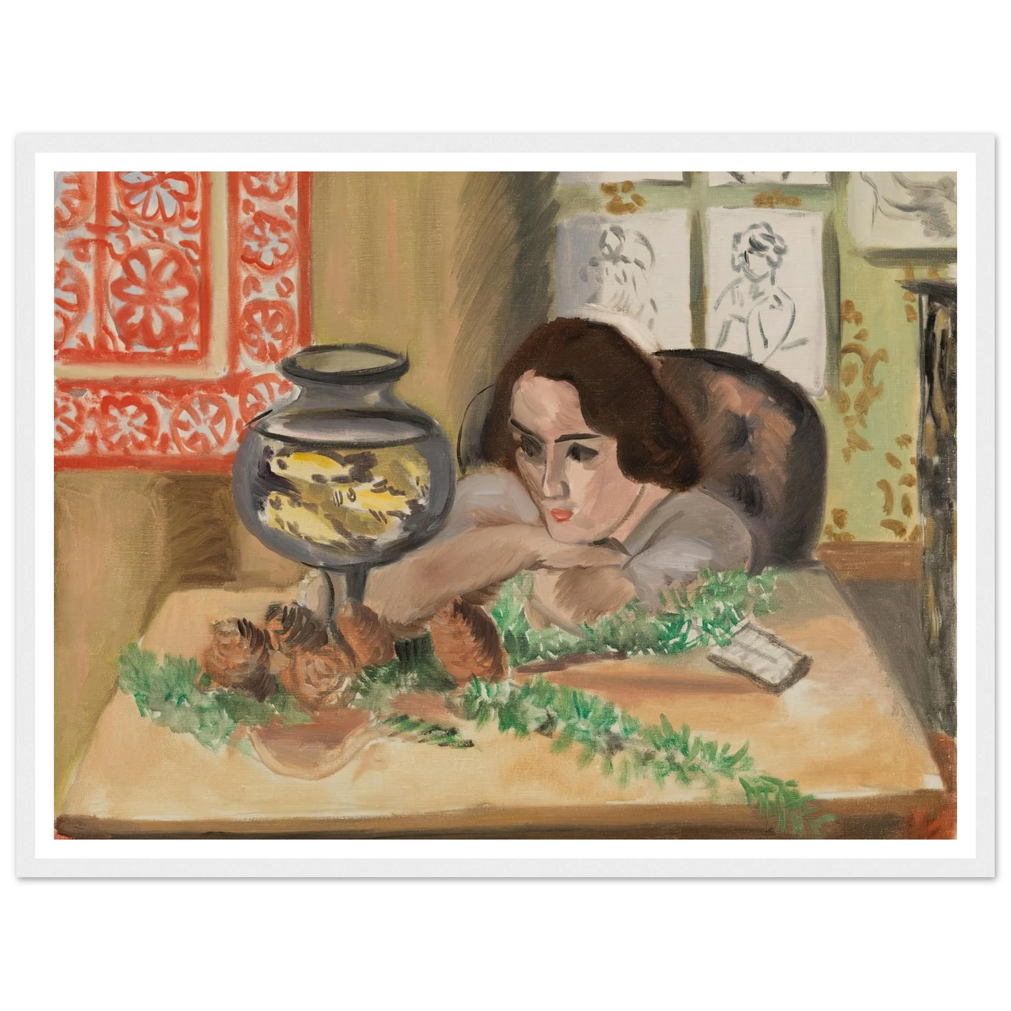 Young Woman before an Aquarium (Jeune fille devant un aquarium) (1921-1922) Art Print | Henri Matisse-Quipham Collections