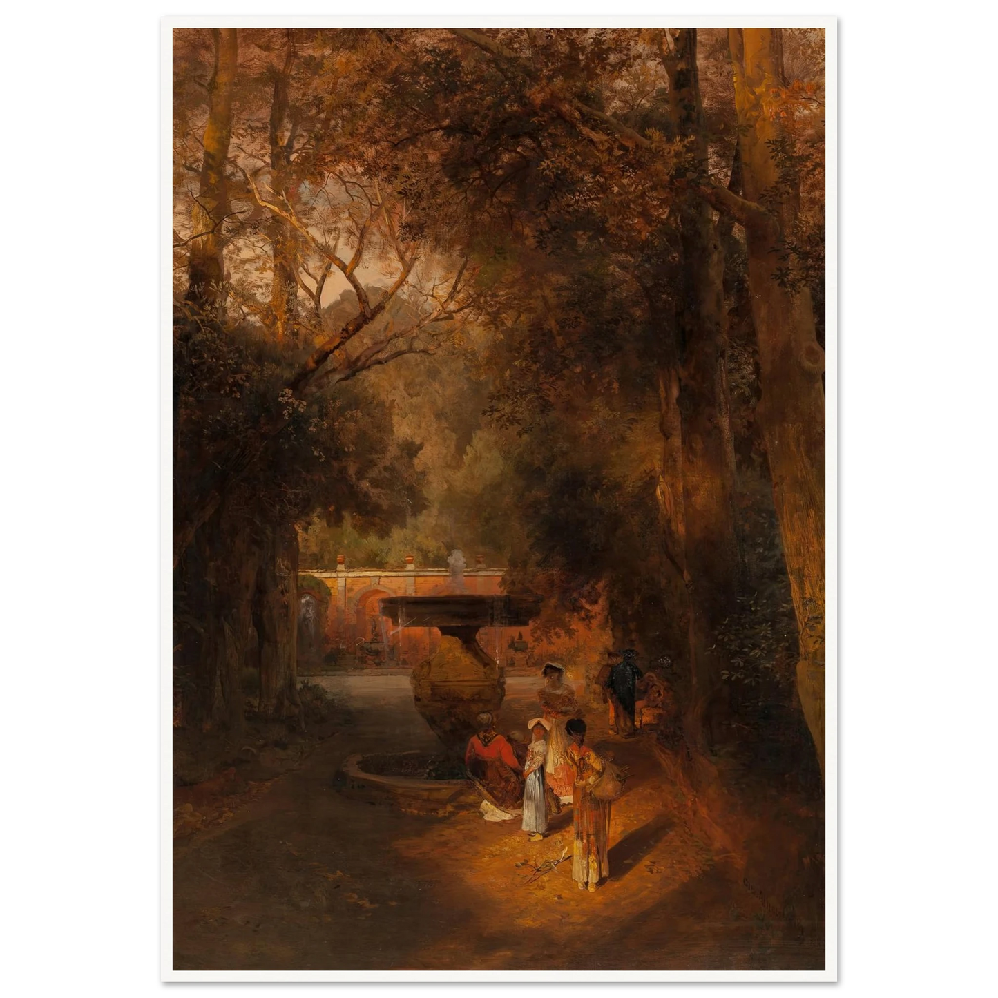 Gardens and fountain of the Villa Torlonia, Frascati, Rome (1881) Art Print | Oswald Achenbach-Quipham Collections