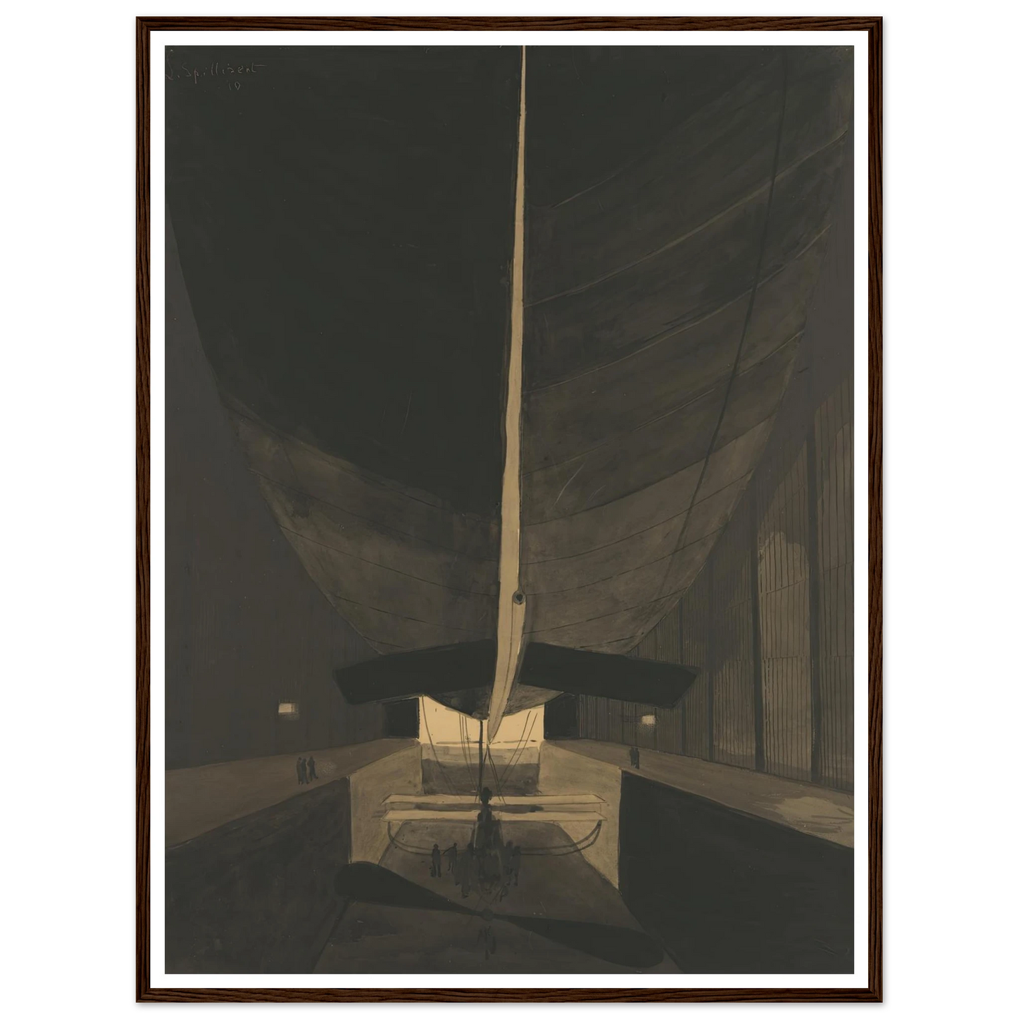 Het luchtschip Belgique II in zijn loods (1910) Art Print | Leon Spilliaert-Quipham Collections
