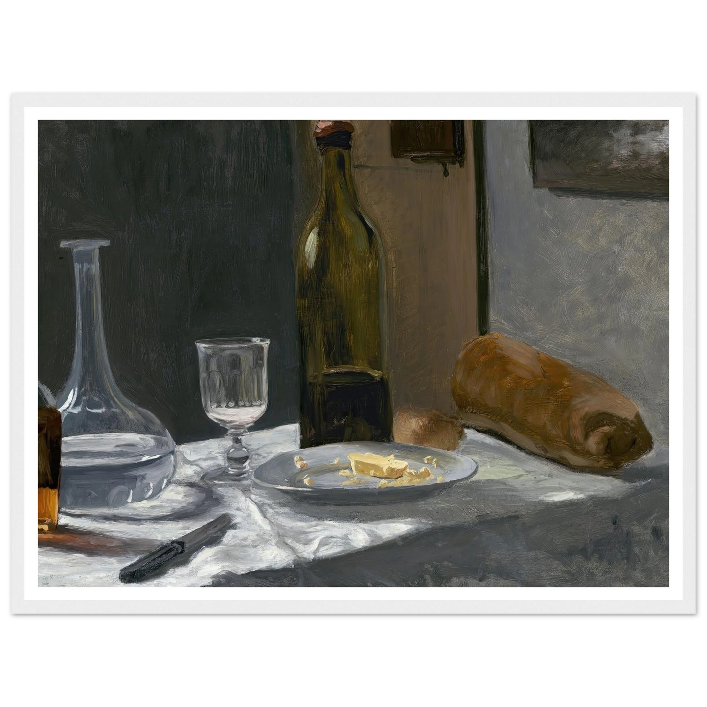 Still Life with Bottle,Carafe Bread and Wine (c. 1862-1863) Art Print | Claude Monet-Quipham Collections