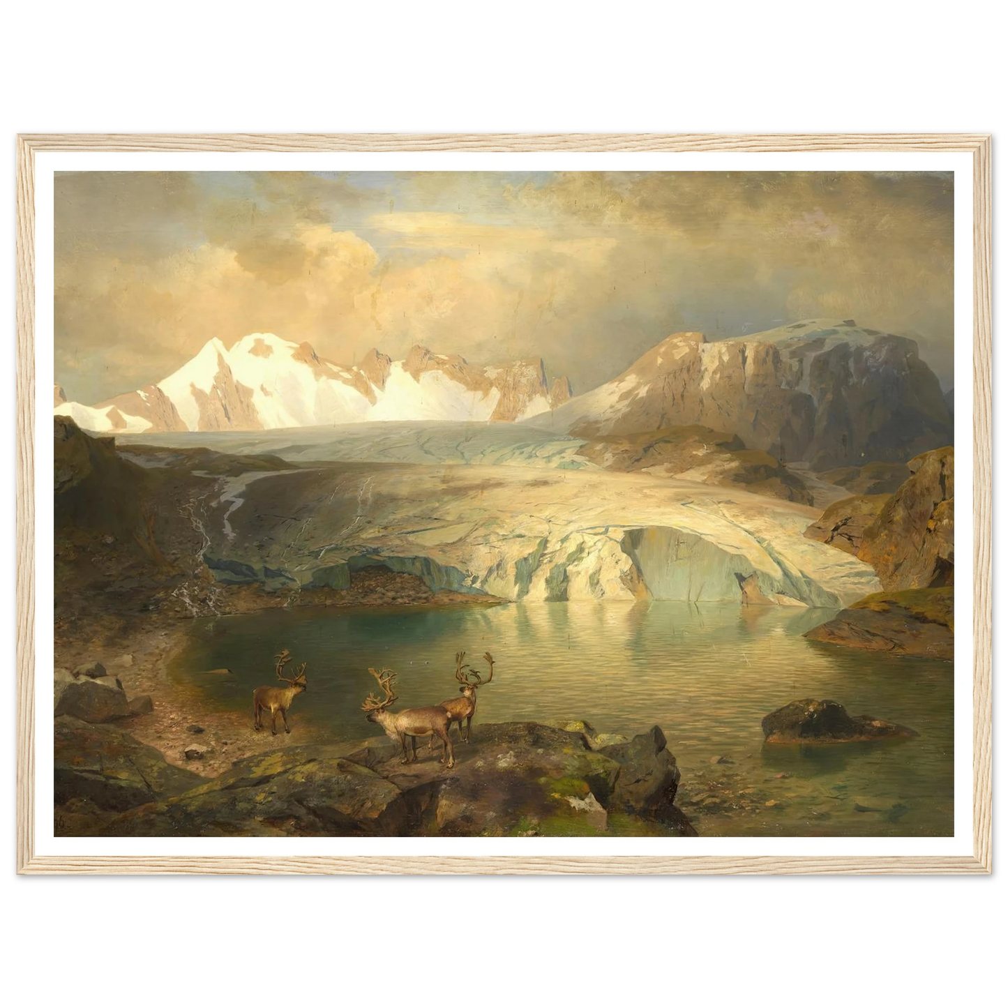 Fjordlandschaft mit Gletscher und Rentieren (1896) Art Print | August Wilhelm Leu-Quipham Collections