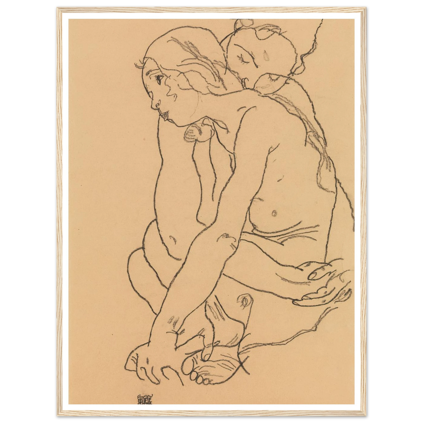 Woman and Girl Embracing (1918) Art Print | Egon Schiele-Quipham Collections