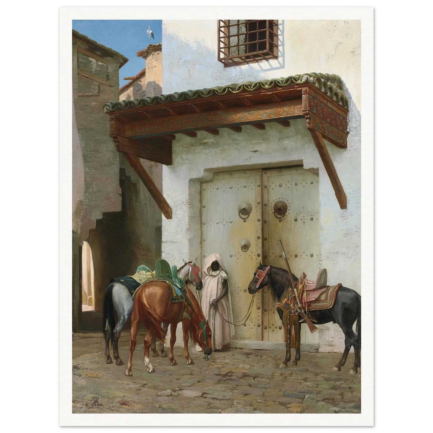 Chevaux tenus par un esclave (La Halte) (1875) Art Print | Jean Leon Gerome-Quipham Collections