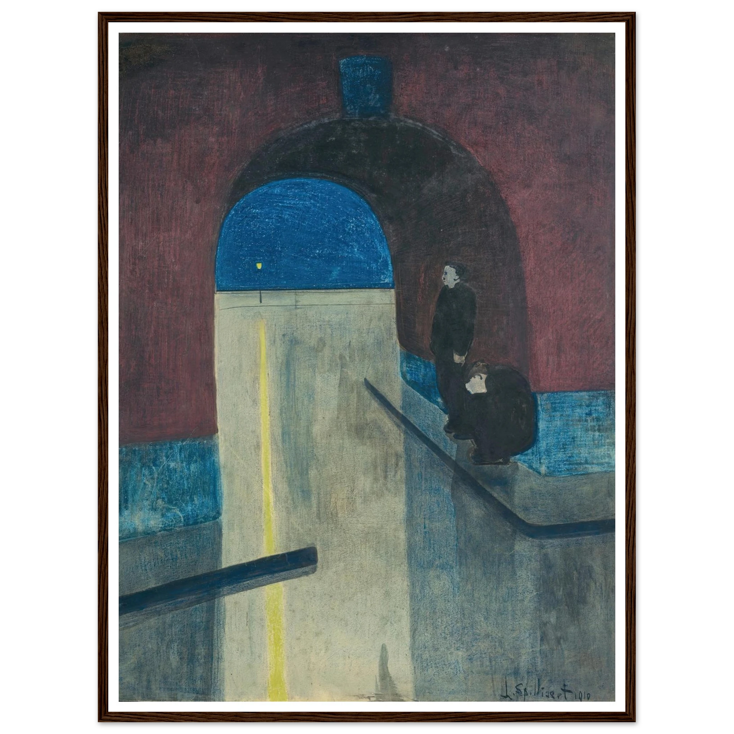 Un homme et une femme s’abritant sous une voute des Drie Gapers, Ostende (1910) Art Print | Leon Spilliaert-Quipham Collections