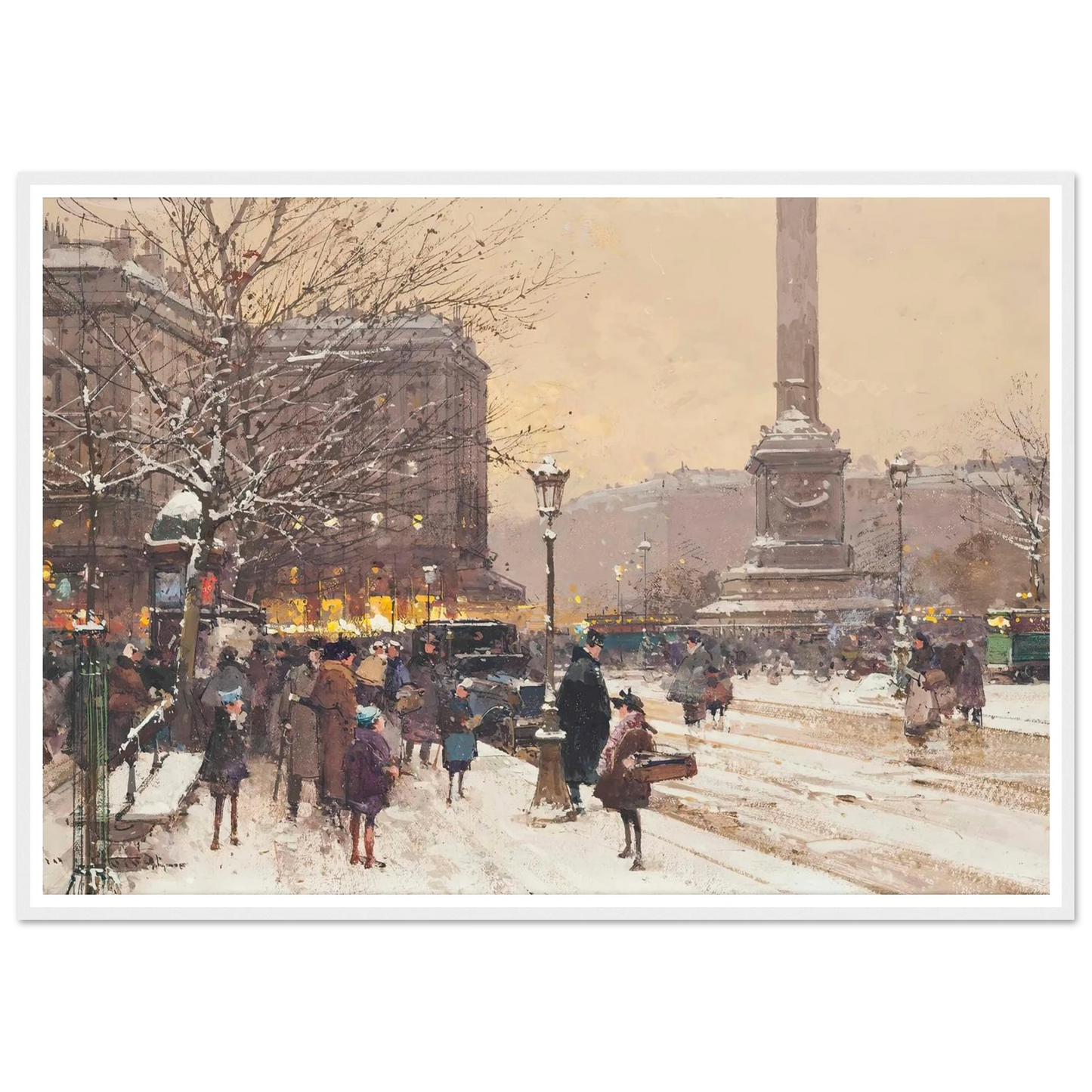 Figures in the snow, the Place de Concorde, Paris Art Print | Eugene Galien Laloue-Quipham Collections