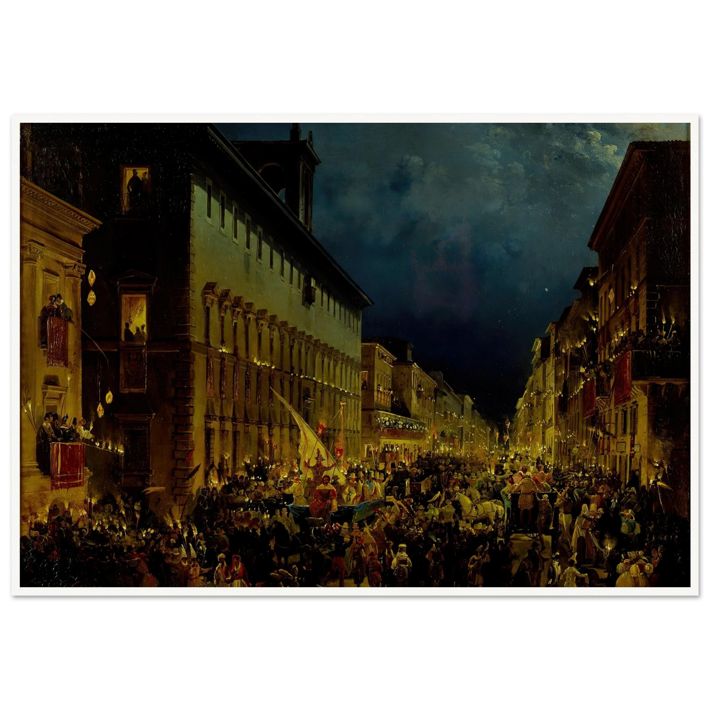 Moccoli Evening In Rome (1834) Art Print | Ippolito Caffi-Quipham Collections