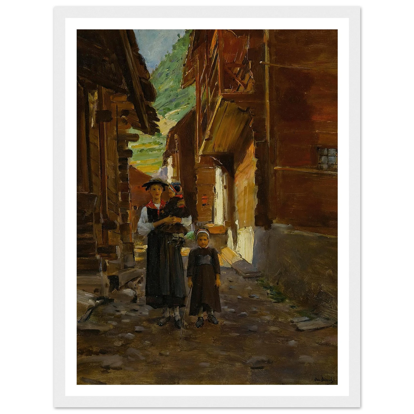 Jeune Femme Et Enfants Dans Un Paysage De Montagne Art Print | Jean Beraud-Quipham Collections