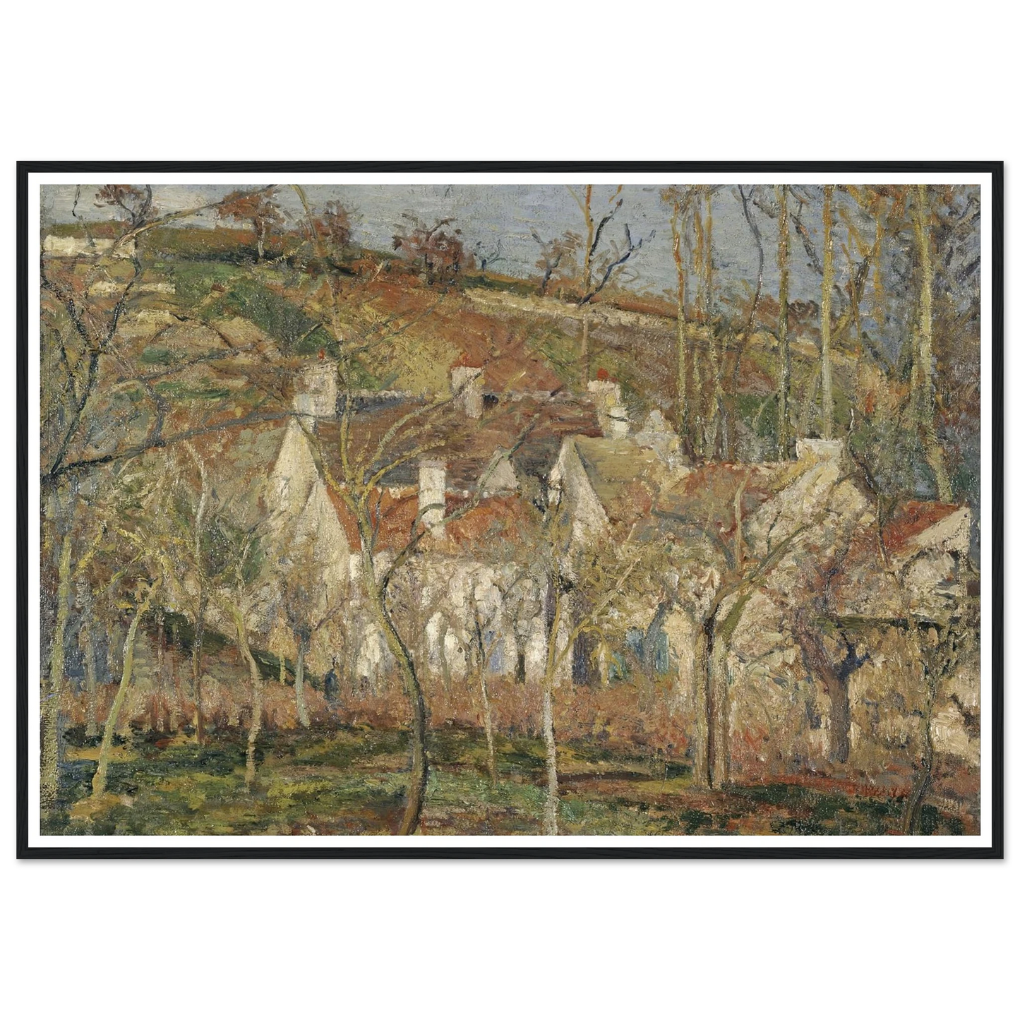 Red roofs, corner of a village, winter Art Print | Camille Pissarro-Quipham Collections