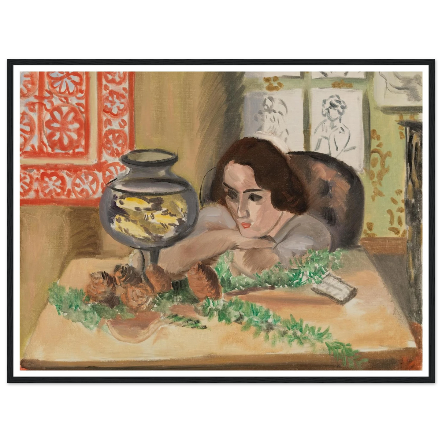 Young Woman before an Aquarium (Jeune fille devant un aquarium) (1921-1922) Art Print | Henri Matisse-Quipham Collections