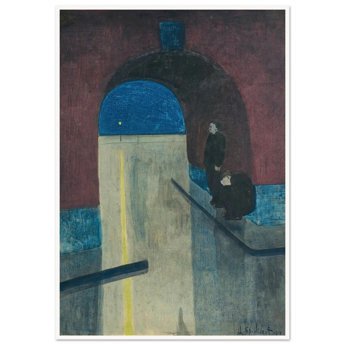 Un homme et une femme s’abritant sous une voute des Drie Gapers, Ostende (1910) Art Print | Leon Spilliaert-Quipham Collections