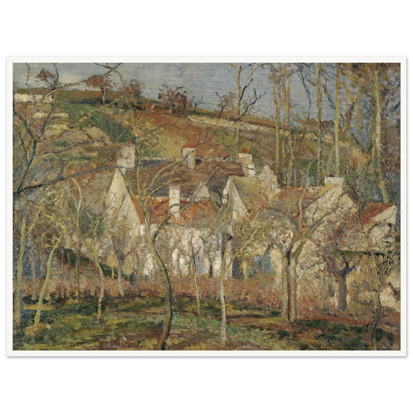 Red roofs, corner of a village, winter Art Print | Camille Pissarro-Quipham Collections