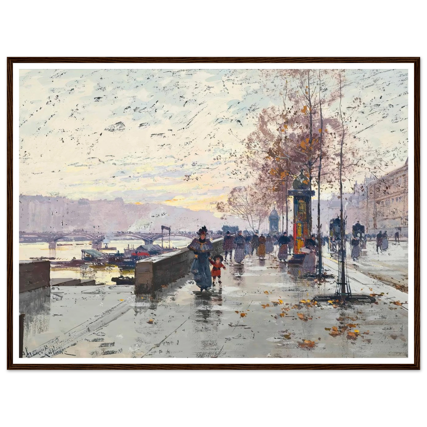 Figures at the Quai de Louvre, Paris Art Print | Eugene Galien Laloue-Quipham Collections