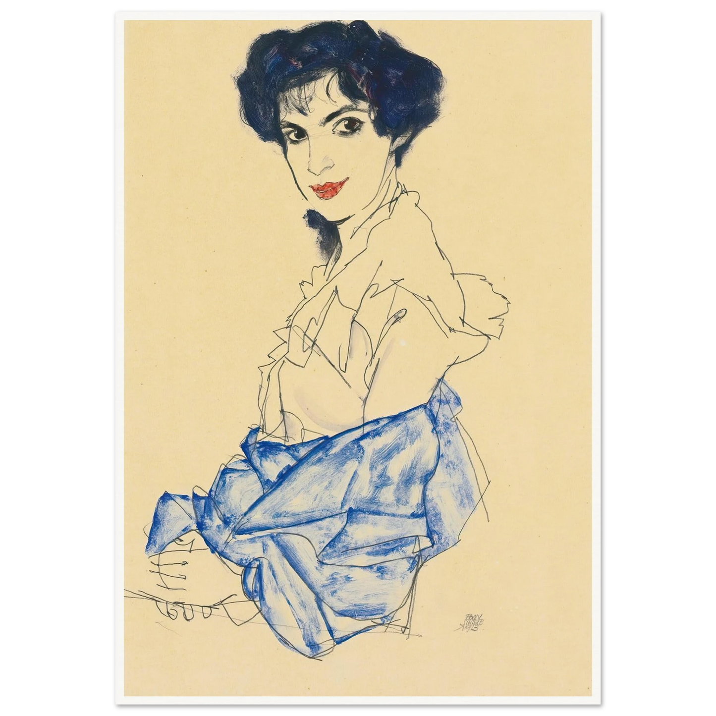 Elisabeth Lederer, Seated With Hands Folded (1913) Art Print | Egon Schiele-Quipham Collections