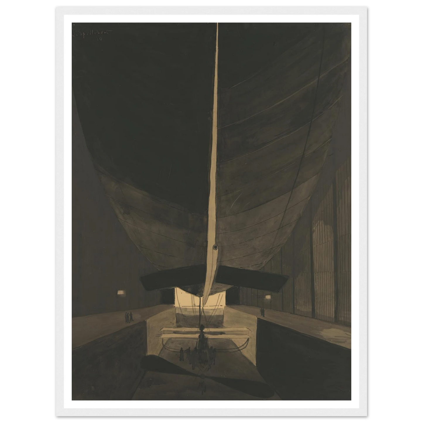 Het luchtschip Belgique II in zijn loods (1910) Art Print | Leon Spilliaert-Quipham Collections