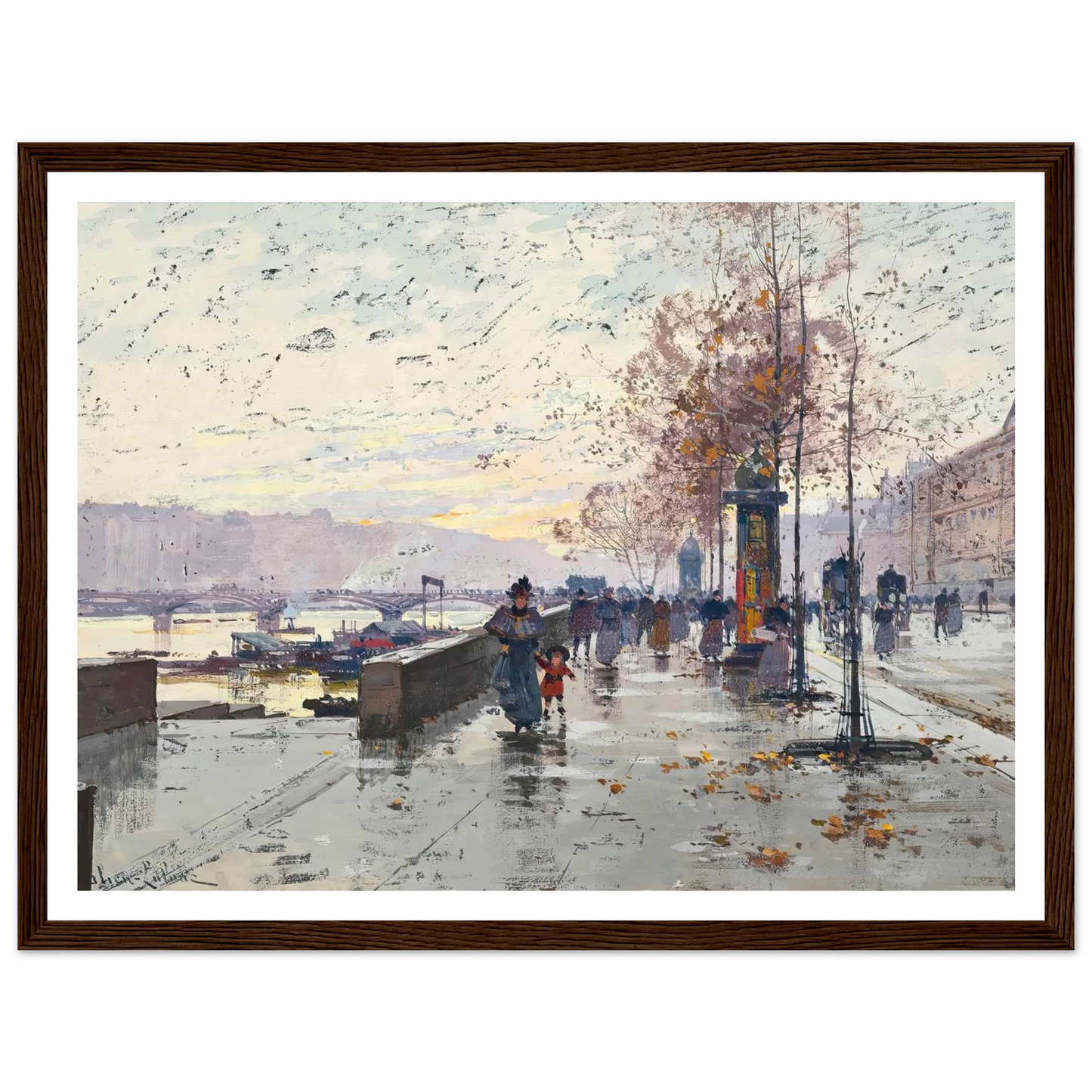 Figures at the Quai de Louvre, Paris Art Print | Eugene Galien Laloue-Quipham Collections