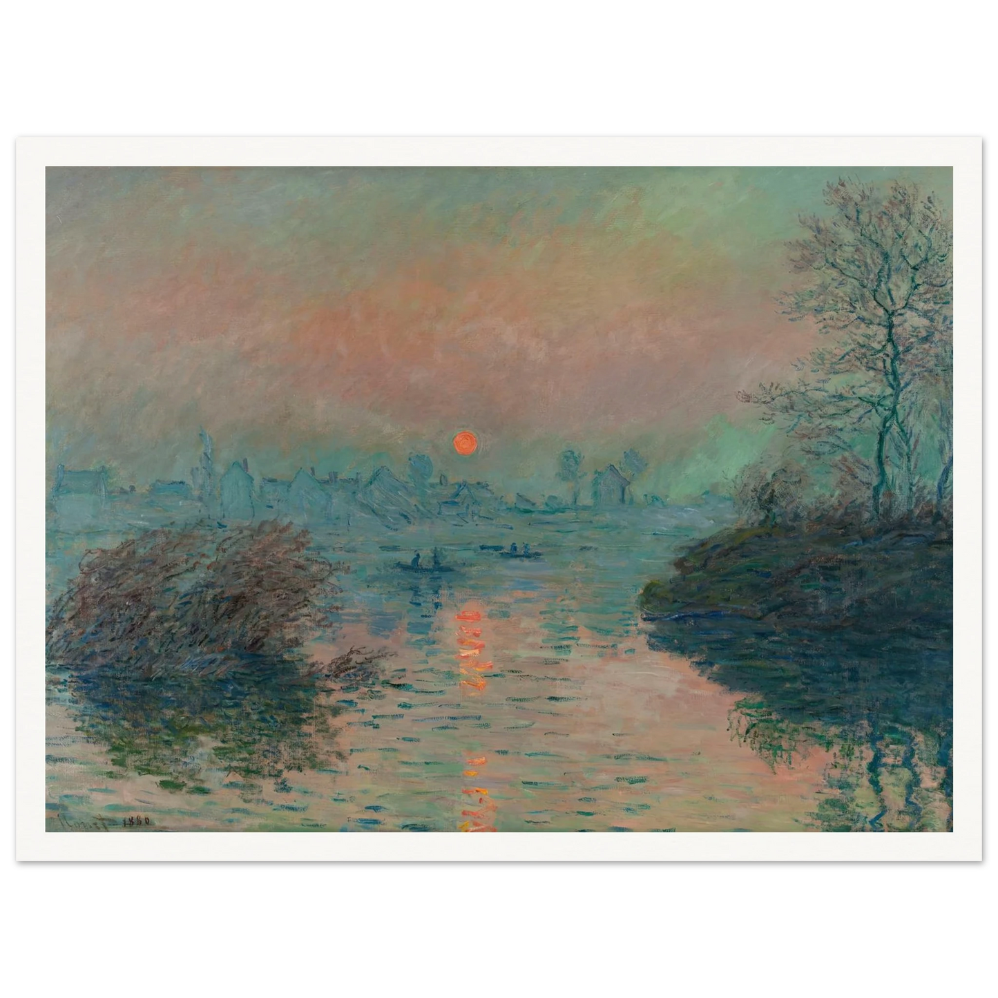 Soleil couchant sur la Seine à Lavacourt, effet d’hiver (1880) Art Print | Claude Monet-Quipham Collections
