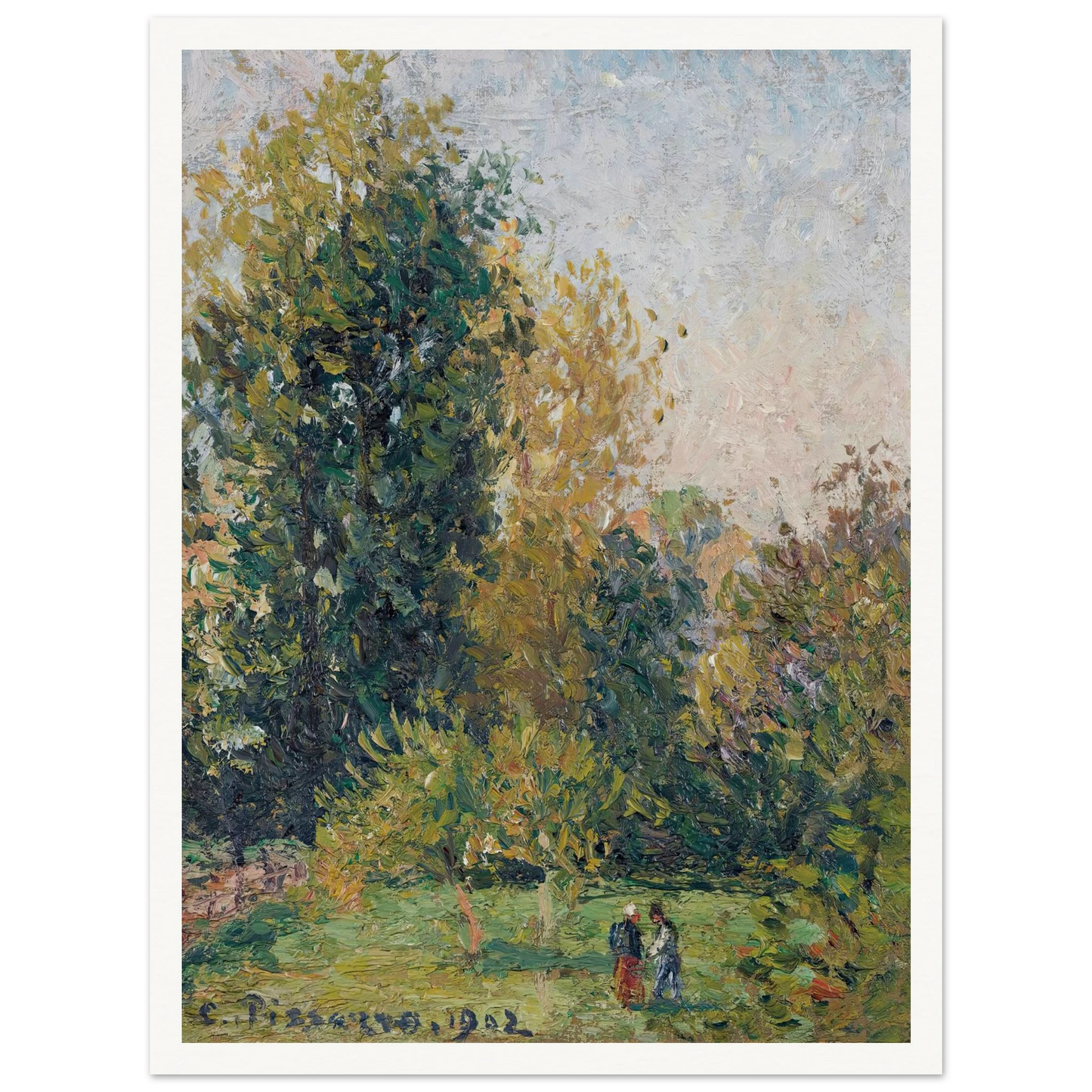 Paysage Avec Deux Personnages, Éragny, Automne (1902) Art Print | Camille Pissarro-Quipham Collections