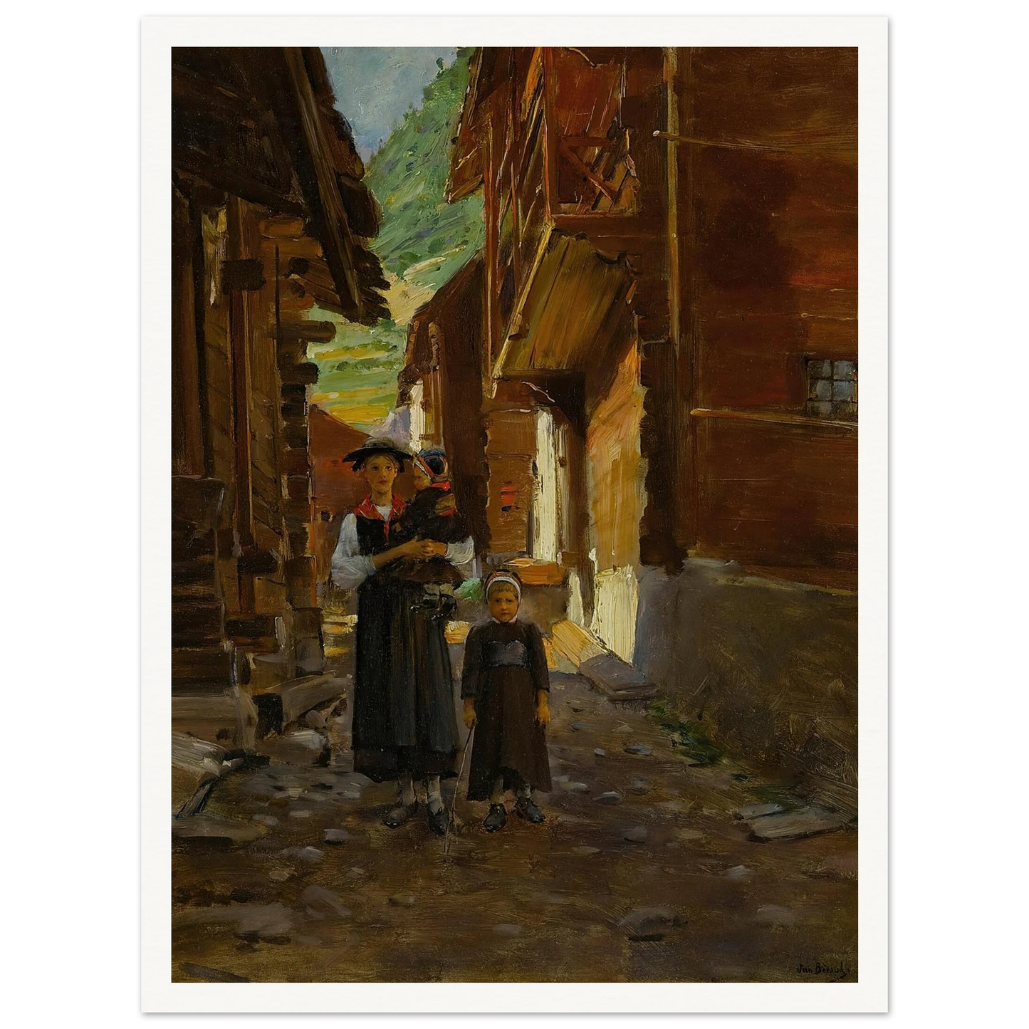 Jeune Femme Et Enfants Dans Un Paysage De Montagne Art Print | Jean Beraud-Quipham Collections