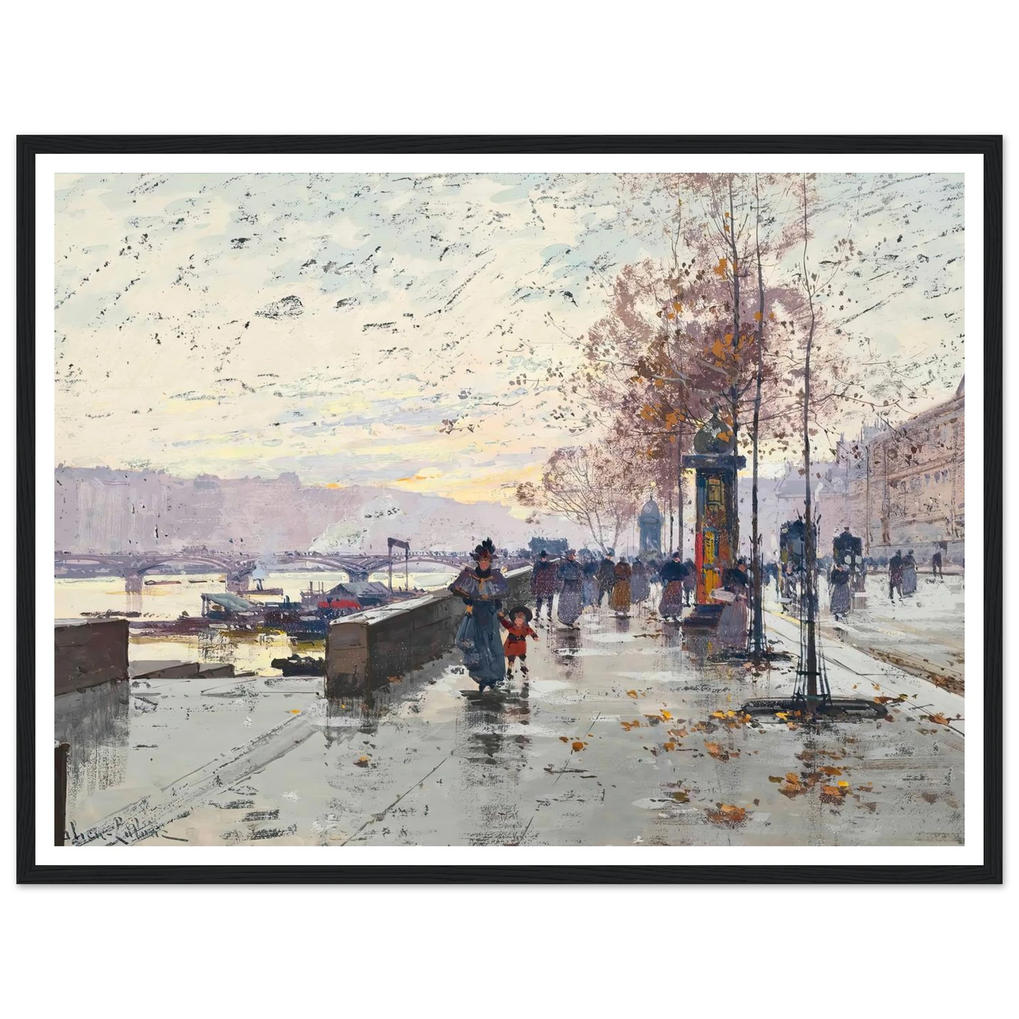 Figures at the Quai de Louvre, Paris Art Print | Eugene Galien Laloue-Quipham Collections
