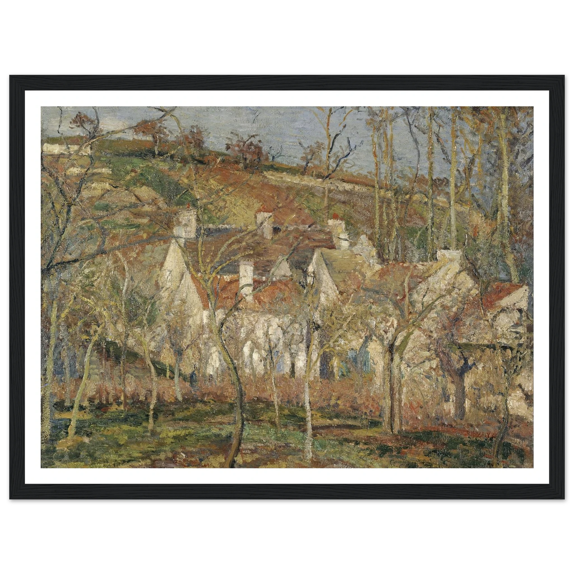 Red roofs, corner of a village, winter Art Print | Camille Pissarro-Quipham Collections