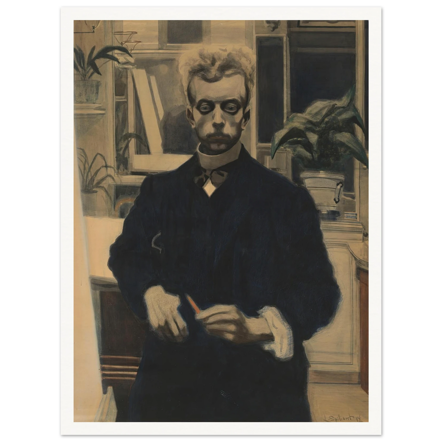 Zelfportret met rood potlood (1908) Art Print | Leon Spilliaert-Quipham Collections