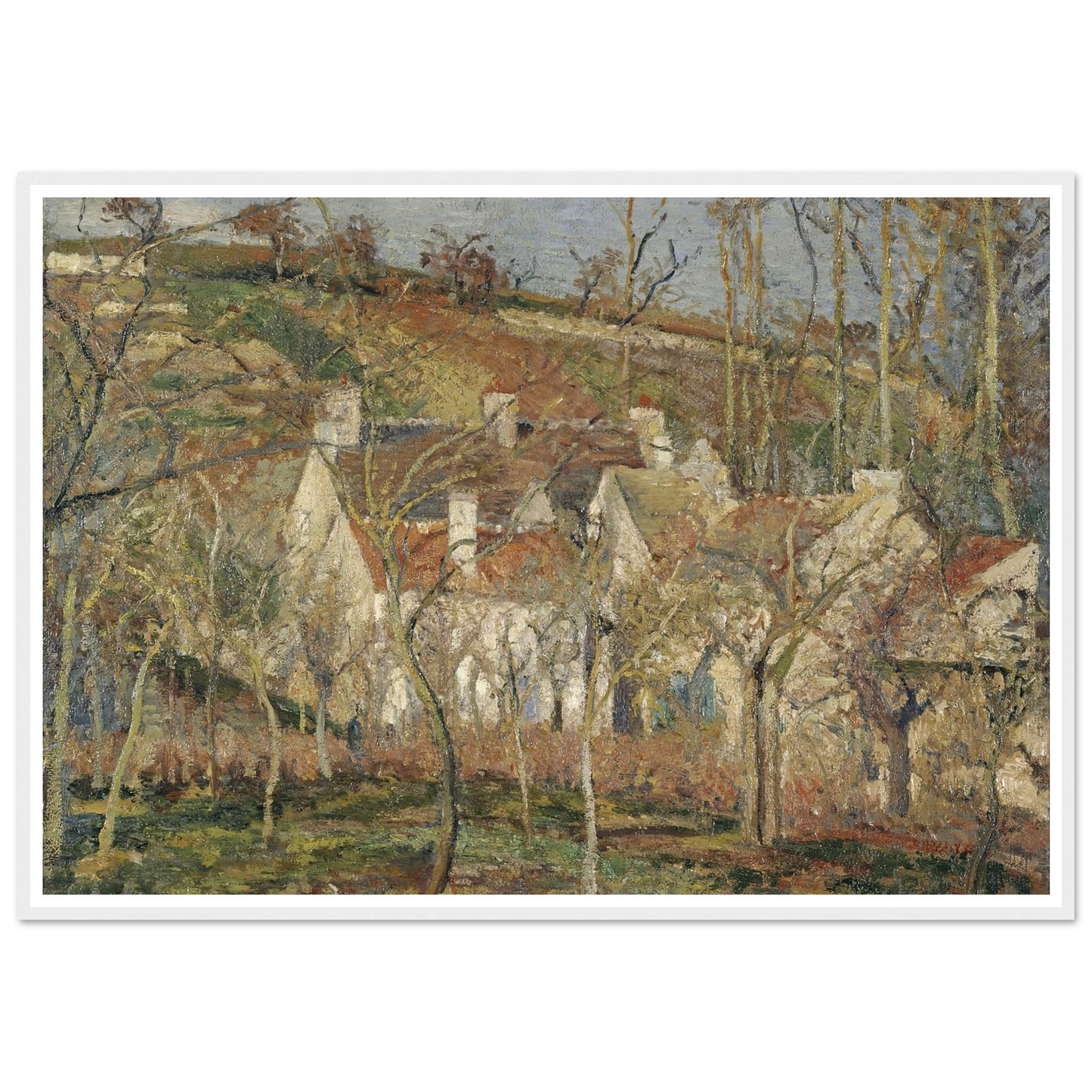 Red roofs, corner of a village, winter Art Print | Camille Pissarro-Quipham Collections