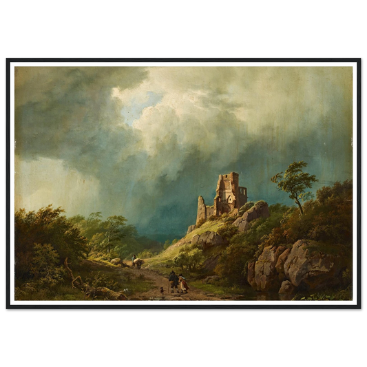 Travellers passing a ruined castle in a stormy landscape (1835) Art Print | Barend Cornelis Koekkoek-Quipham Collections