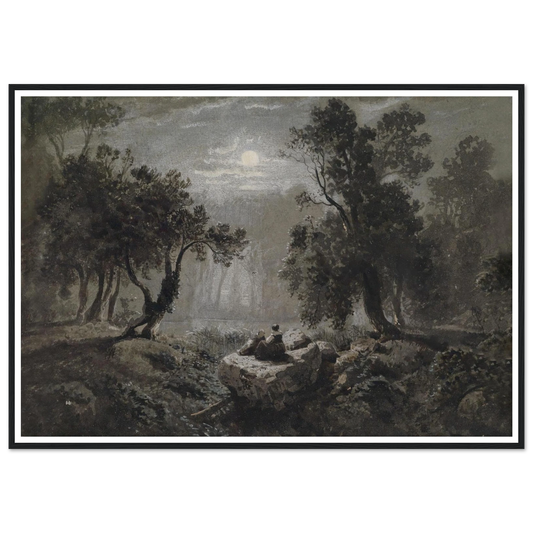 Eine romantische Waldlandschaft im Mondlicht Art Print | Oswald Achenbach-Quipham Collections