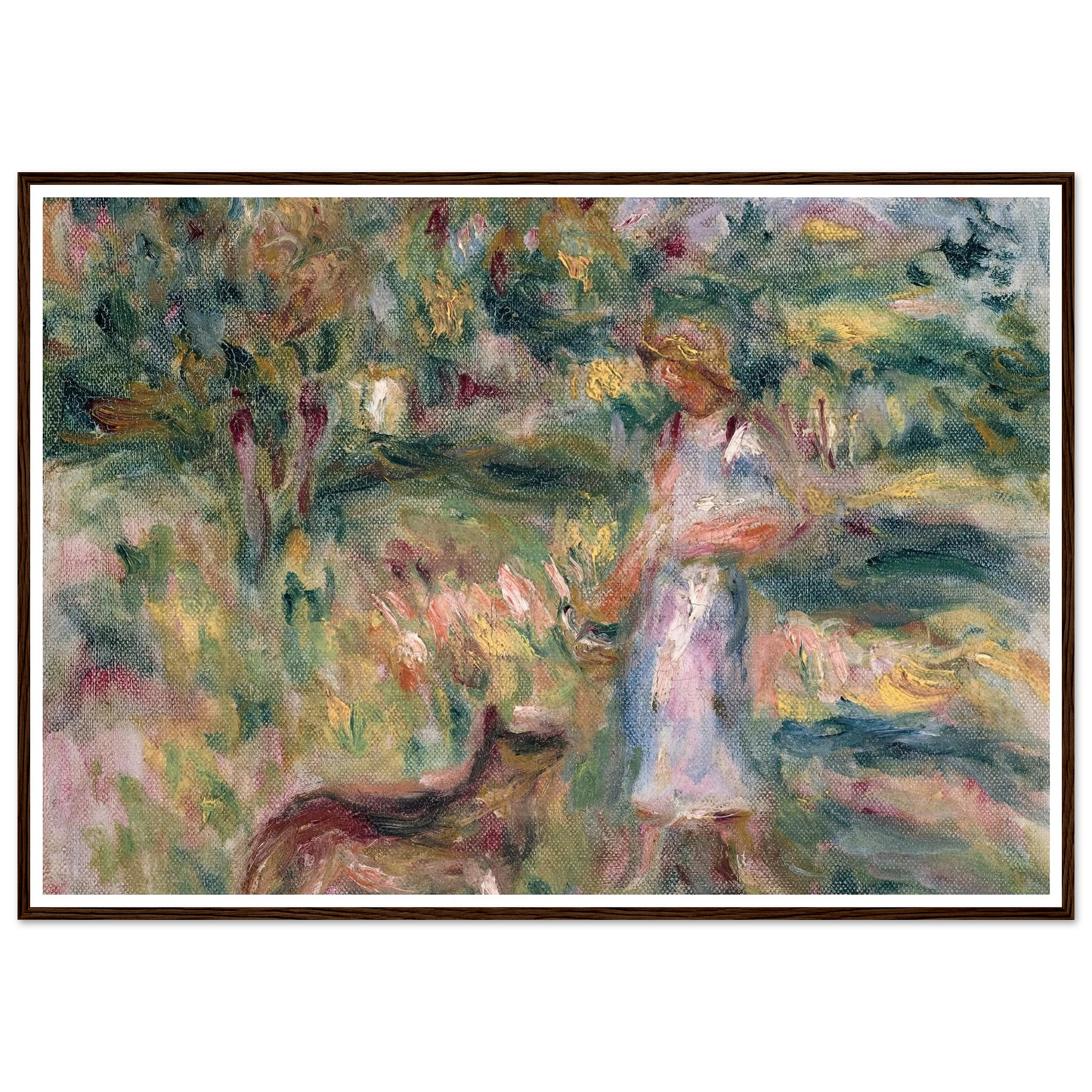 Paysage avec femme en bleu et Zaza à Cagnes (1919) Art Print | Pierre Auguste Renoir-Quipham Collections