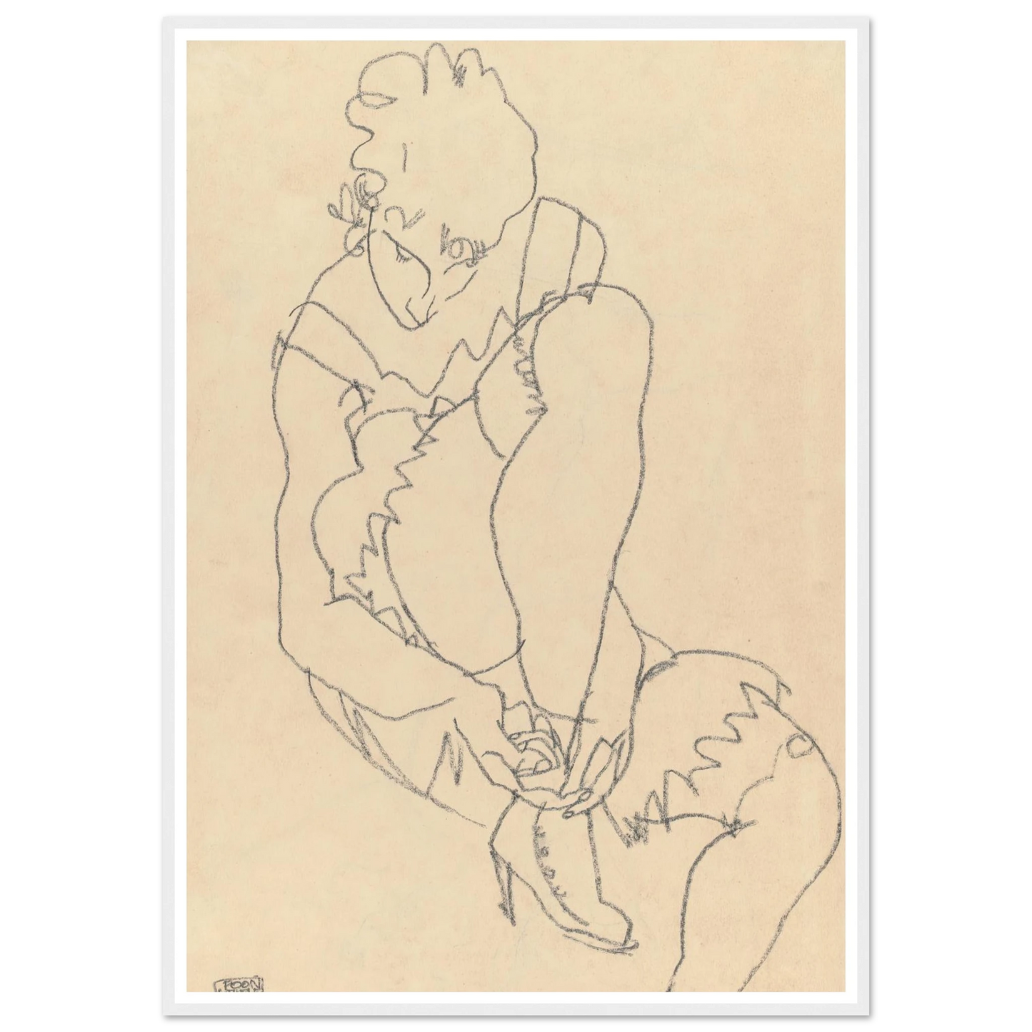 Woman Buttoning Her Shoes (1915) Art Print | Egon Schiele-Quipham Collections