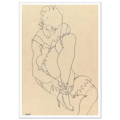 Woman Buttoning Her Shoes (1915) Art Print | Egon Schiele-Quipham Collections