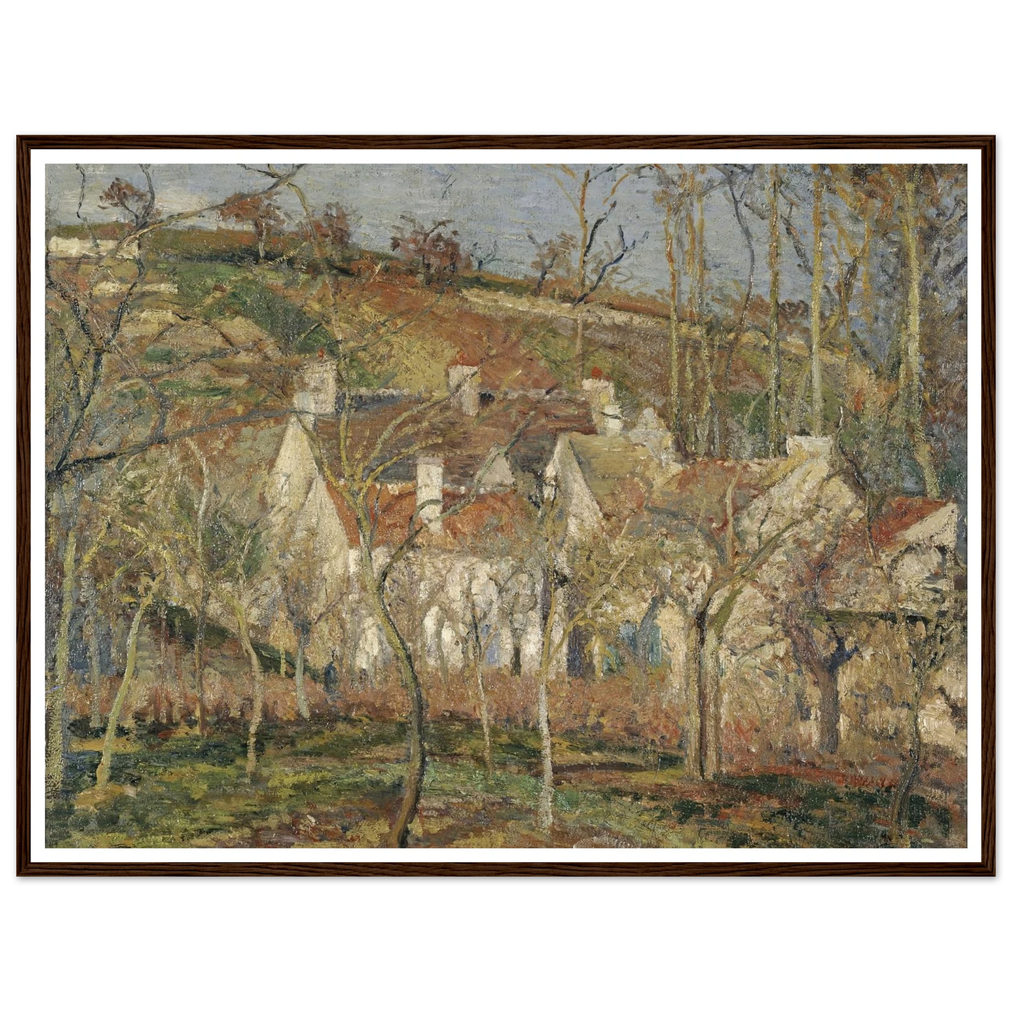 Red roofs, corner of a village, winter Art Print | Camille Pissarro-Quipham Collections