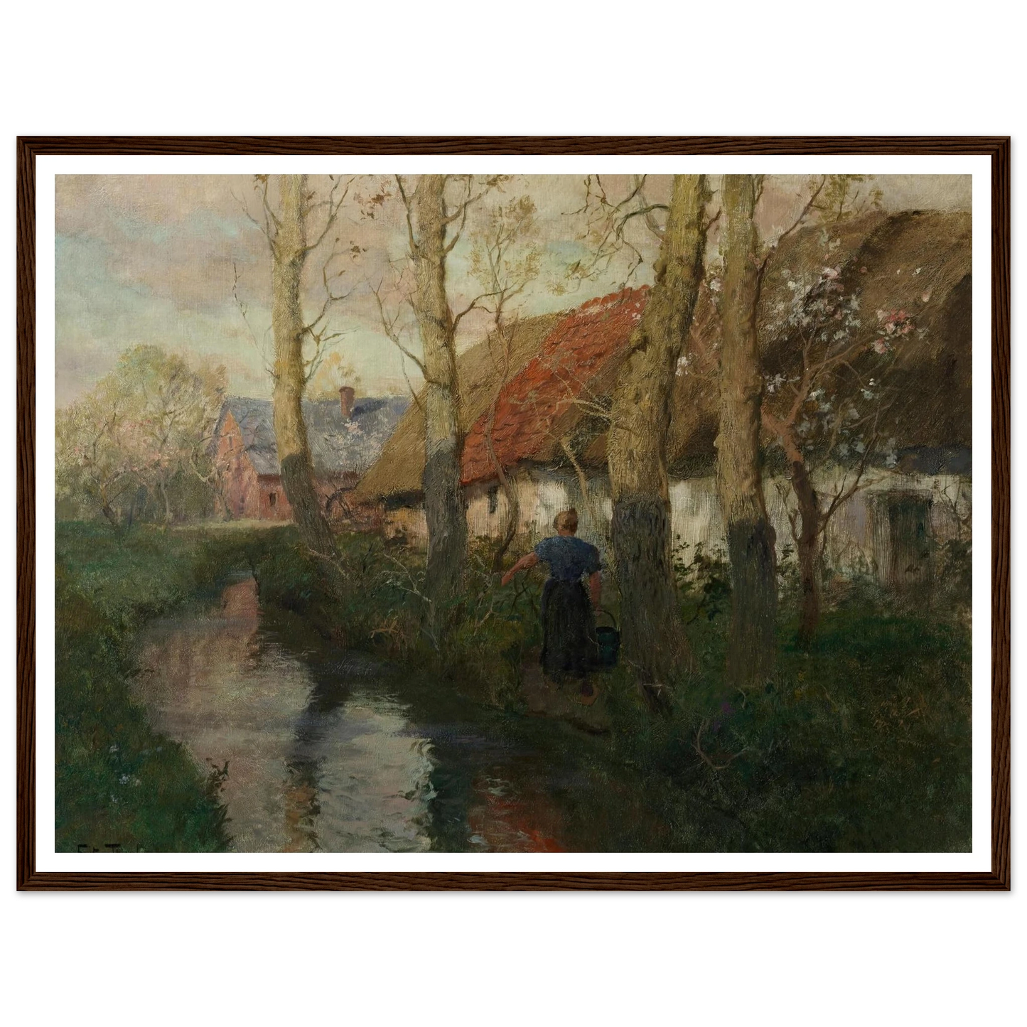 A River in Normandy with a Woman Carrying Water (circa 1894-1898) Art Print | Frits Thaulow-Quipham Collections