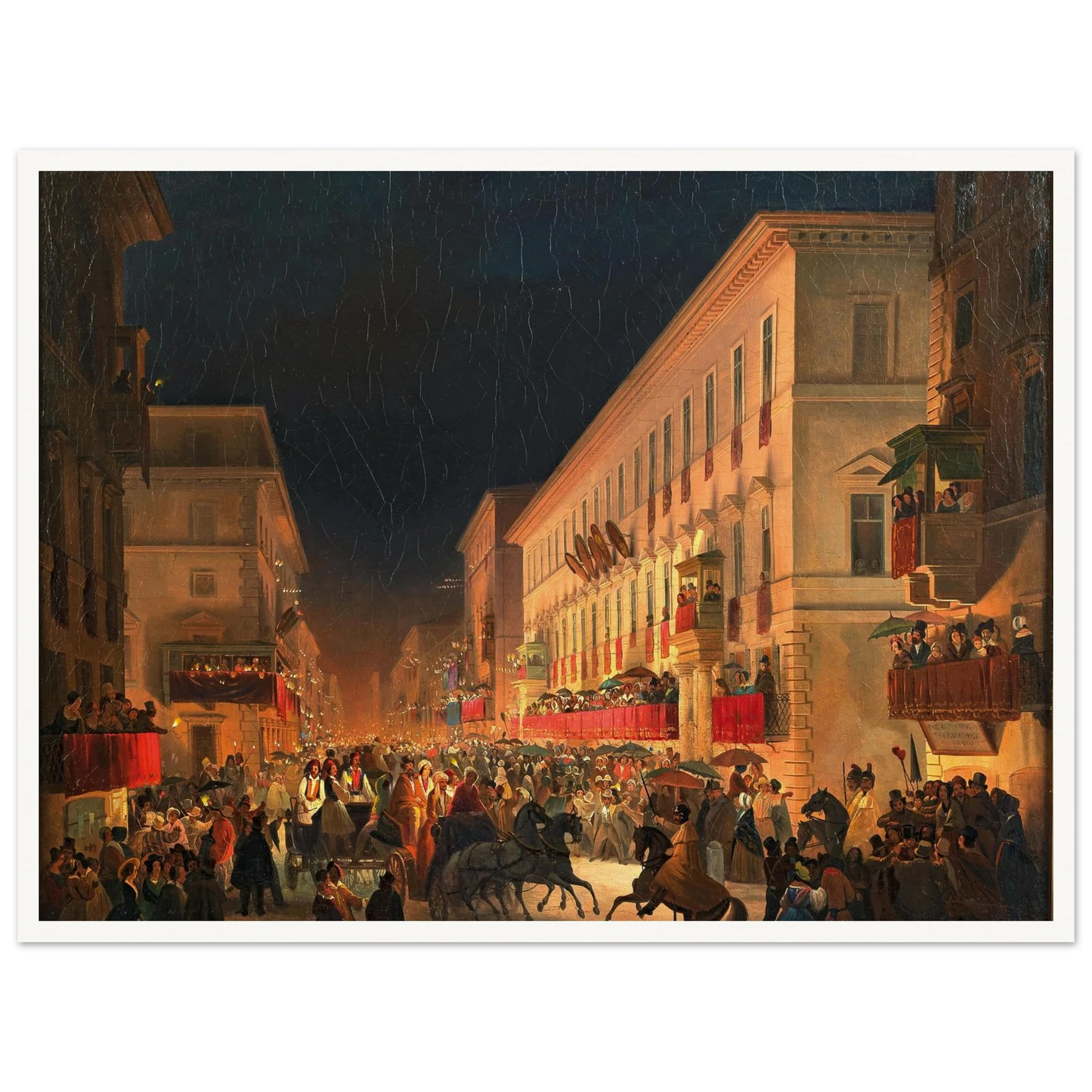 Carnival In Rome, The Feast Of Moccoletti Art Print | Ippolito Caffi-Quipham Collections