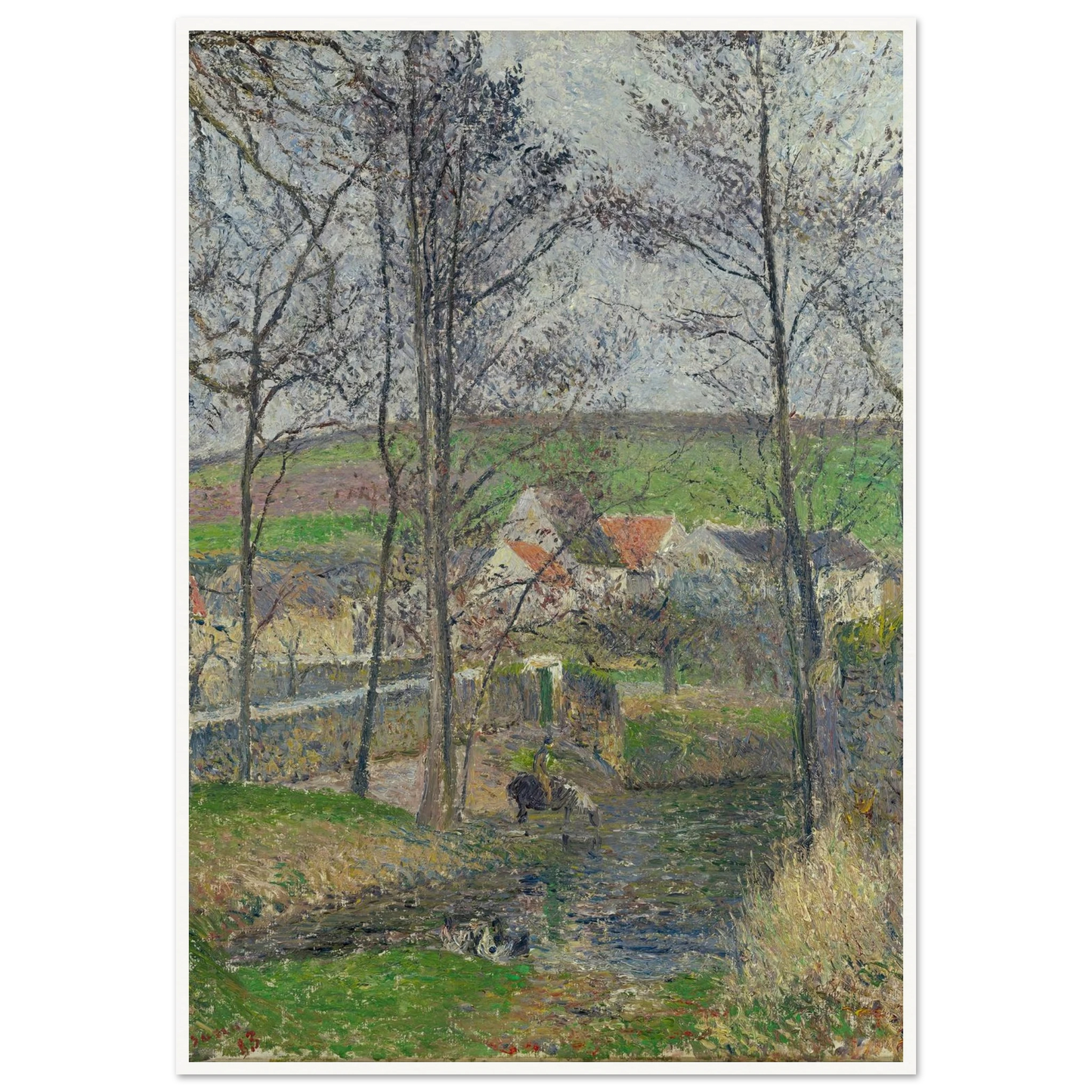 The banks of the Viosne at Osny in grey weather, winter Art Print | Camille Pissarro-Quipham Collections