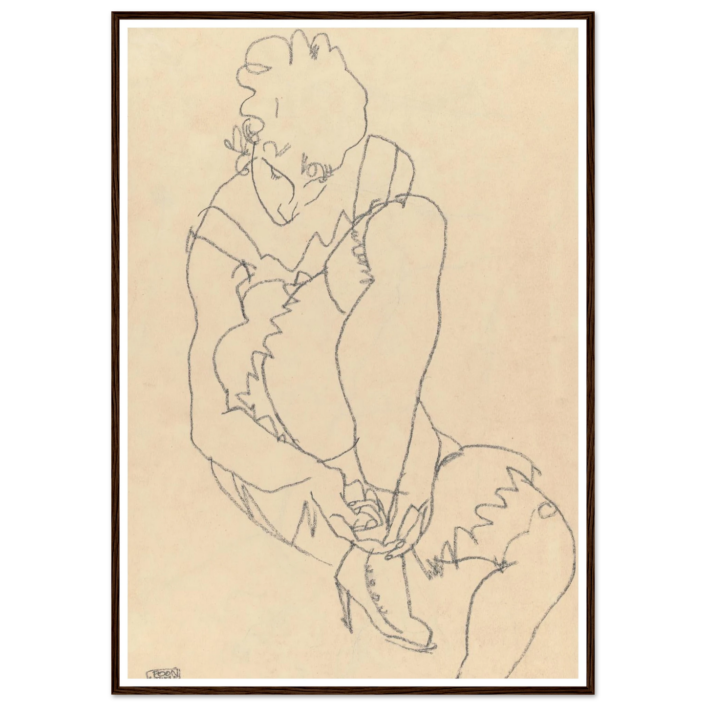 Woman Buttoning Her Shoes (1915) Art Print | Egon Schiele-Quipham Collections