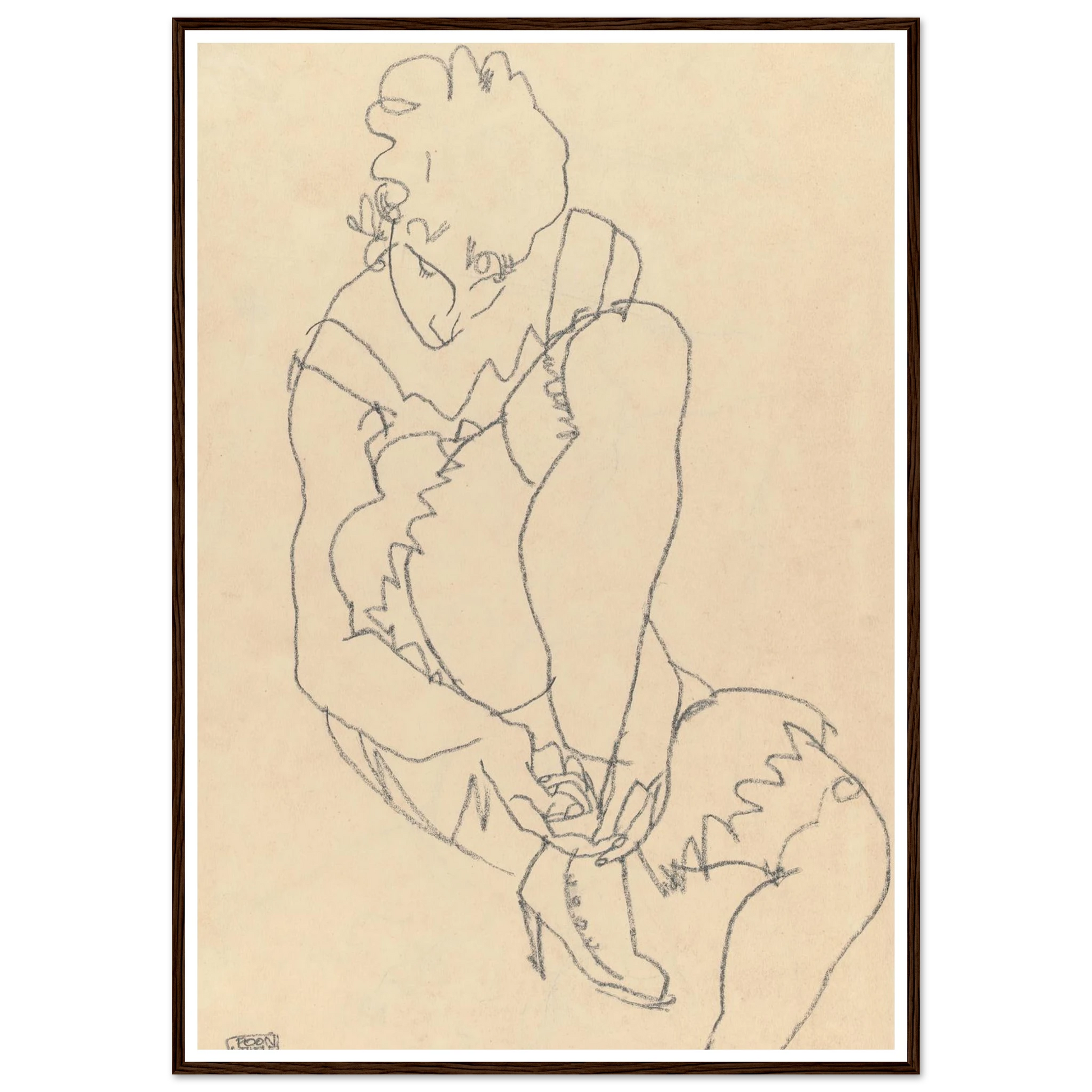 Woman Buttoning Her Shoes (1915) Art Print | Egon Schiele-Quipham Collections