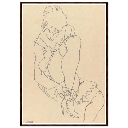 Woman Buttoning Her Shoes (1915) Art Print | Egon Schiele-Quipham Collections