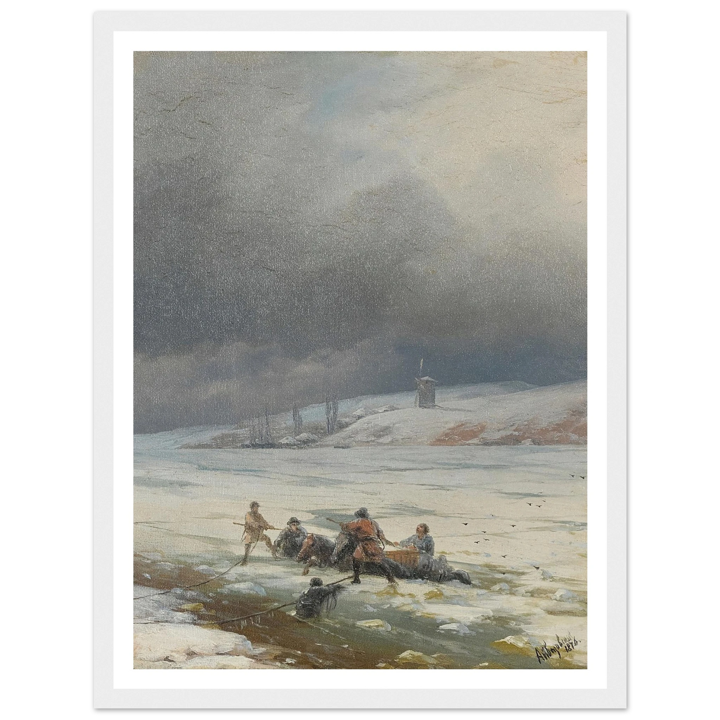Hauling a Horse and Cart out of the Ice (1876) Art Print | Ivan Konstantinovich Aivazovsky-Quipham Collections