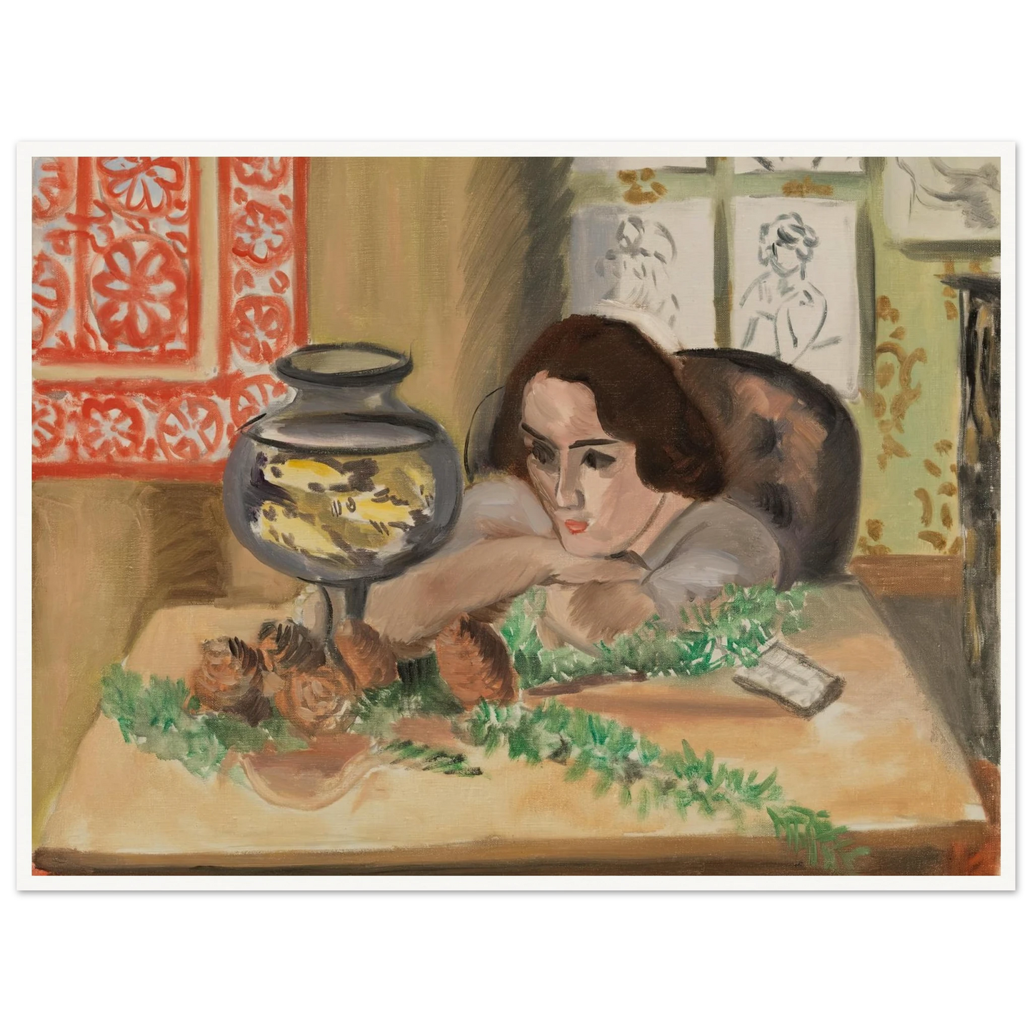 Young Woman before an Aquarium (Jeune fille devant un aquarium) (1921-1922) Art Print | Henri Matisse-Quipham Collections