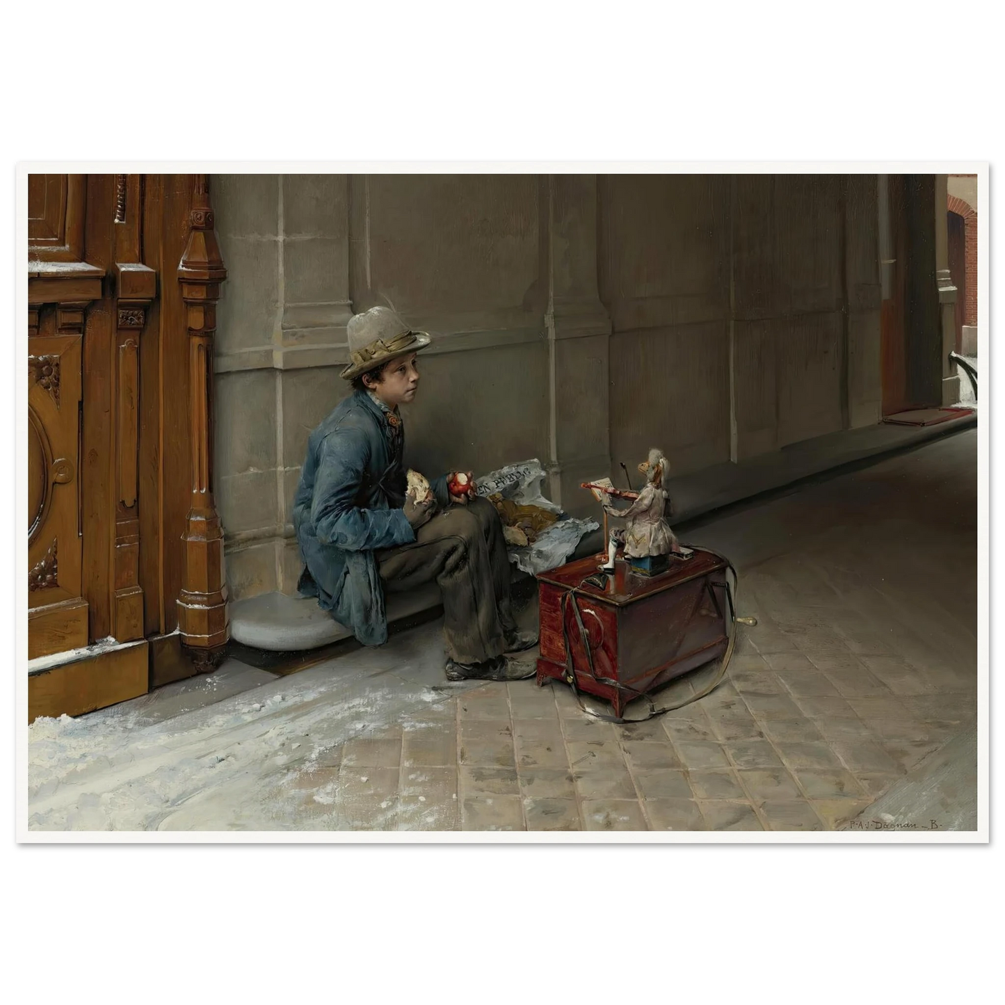 The petit savoyard eating in front of an entrance to a house (1877) Art Print | Pascal Adolphe Jean Dagnan Bouveret-Quipham Collections